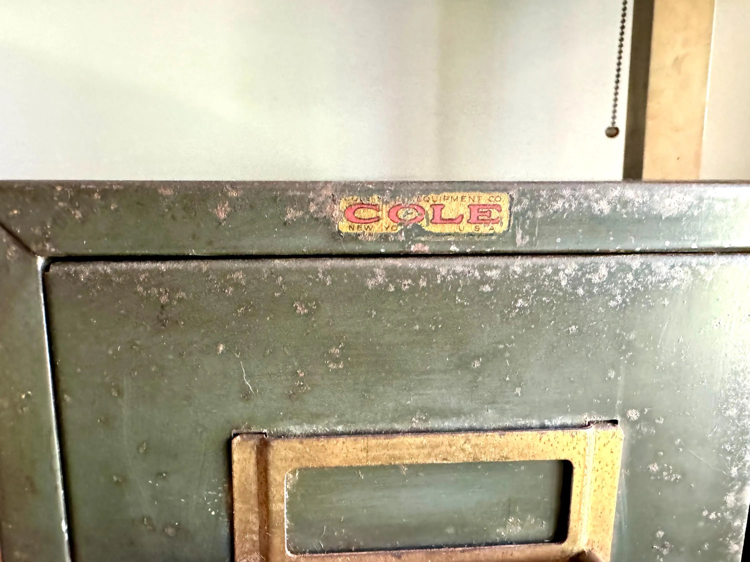 Vtg Rustic Cole-Steel Cabinet | Green Metal Index Card Catalog | Single Drawer Storage | Industrial Storage Bin | Library Card Cabinet
