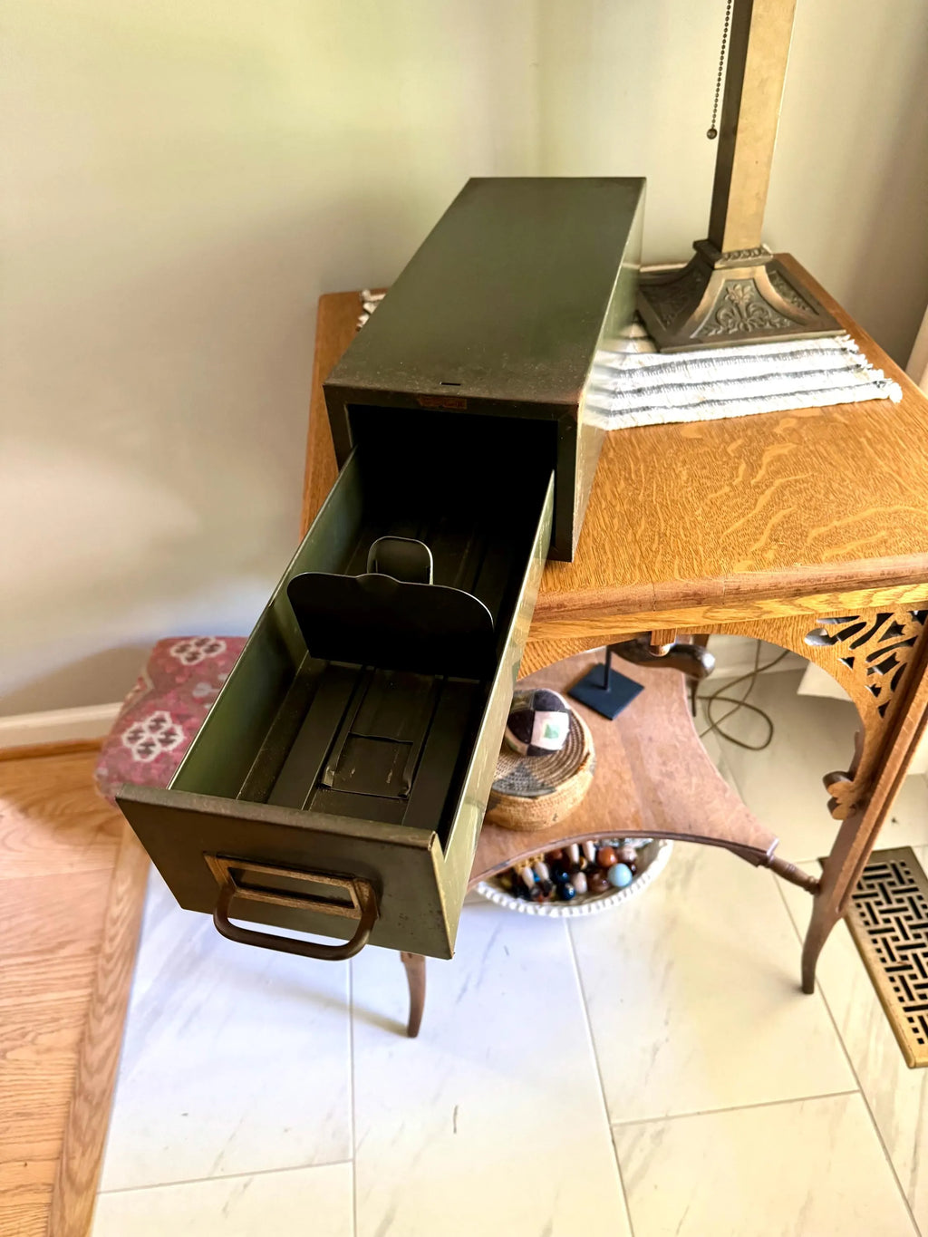 Vtg Rustic Cole-Steel Cabinet | Green Metal Index Card Catalog | Single Drawer Storage | Industrial Storage Bin | Library Card Cabinet