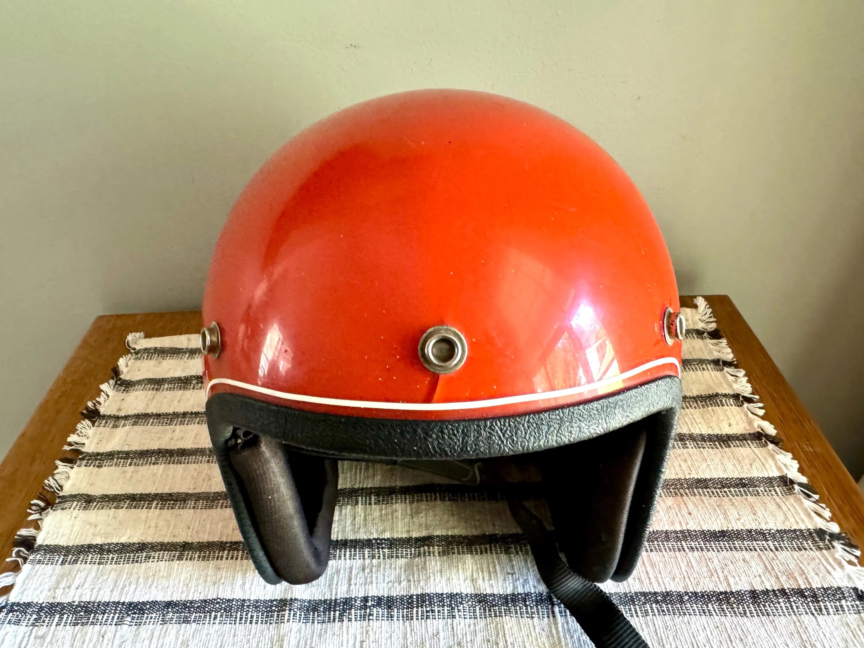 Vtg Orange Grant GP-2 Motorcycle Helmet | Orange Open Face Helmet | Bobber Helmet | Motorcycle Decor | Bubble Helmet | Rustic Helmet