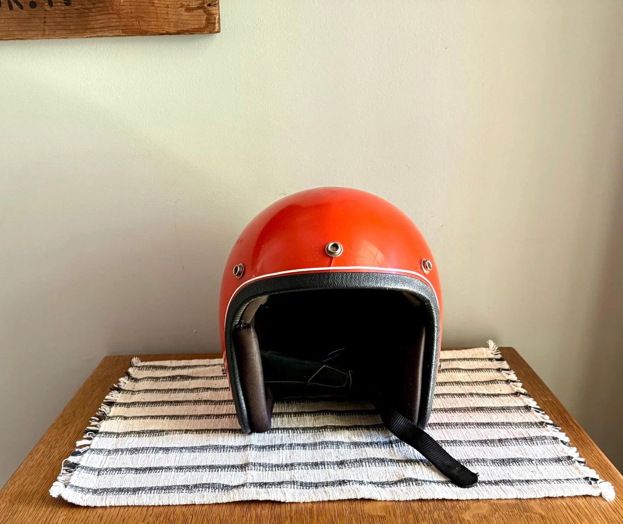Vtg Orange Grant GP-2 Motorcycle Helmet | Orange Open Face Helmet | Bobber Helmet | Motorcycle Decor | Bubble Helmet | Rustic Helmet