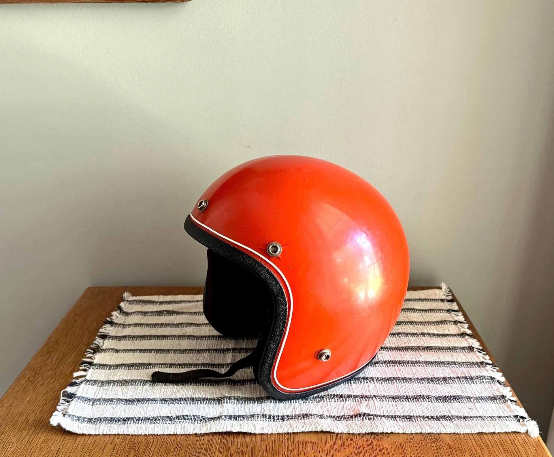 Vtg Orange Grant GP-2 Motorcycle Helmet | Orange Open Face Helmet | Bobber Helmet | Motorcycle Decor | Bubble Helmet | Rustic Helmet