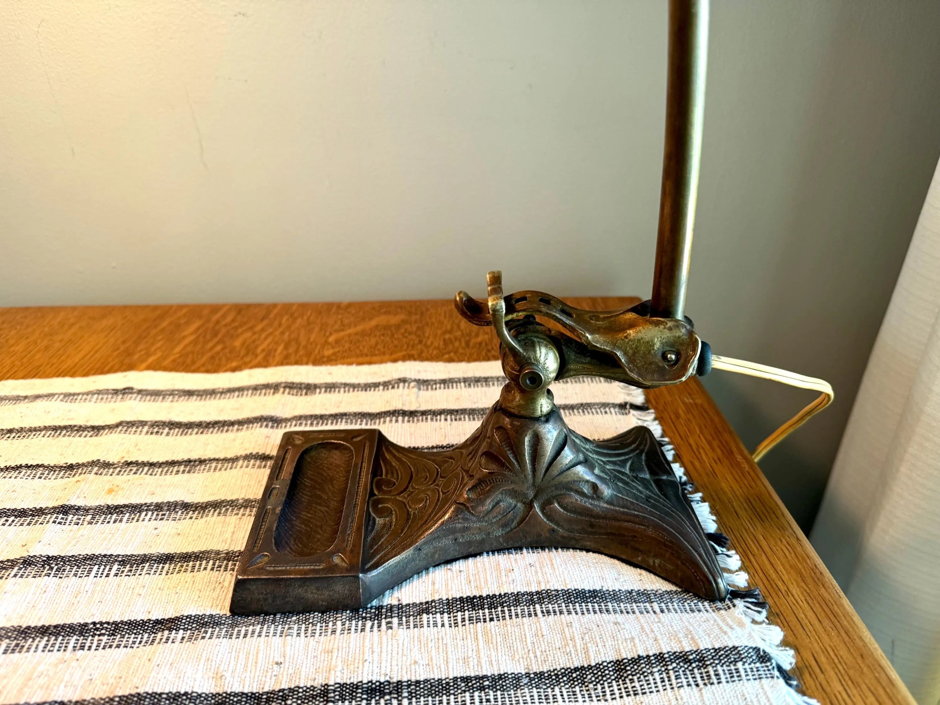 Antique Brass Ornate Adjustable Desk Lamp | Perkins Ornate Art Nouveau Drafting Lamp | Brass Swing Arm Desk Lamp | Gooseneck Lamp
