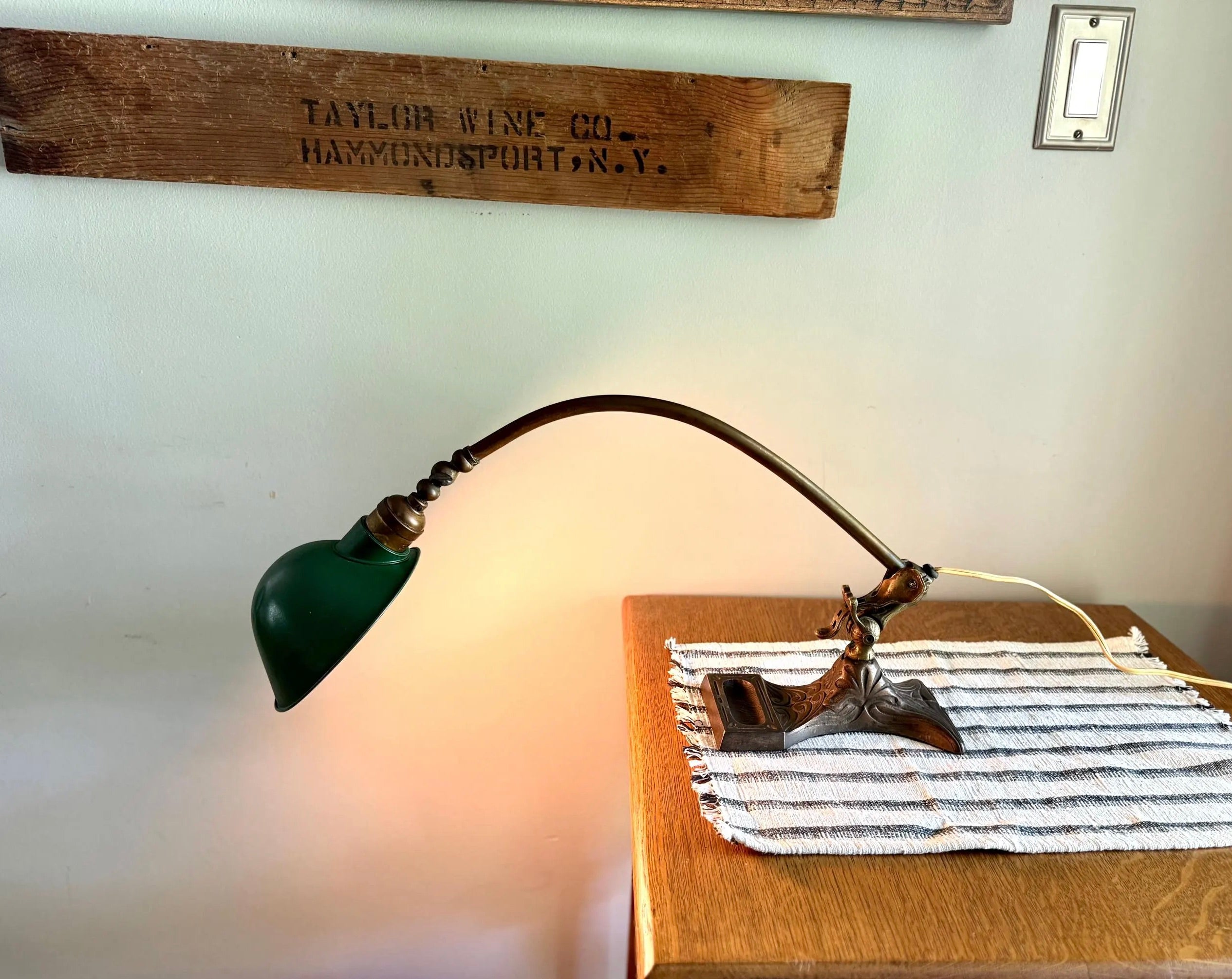 Antique Brass Ornate Adjustable Desk Lamp | Perkins Ornate Art Nouveau Drafting Lamp | Brass Swing Arm Desk Lamp | Gooseneck Lamp