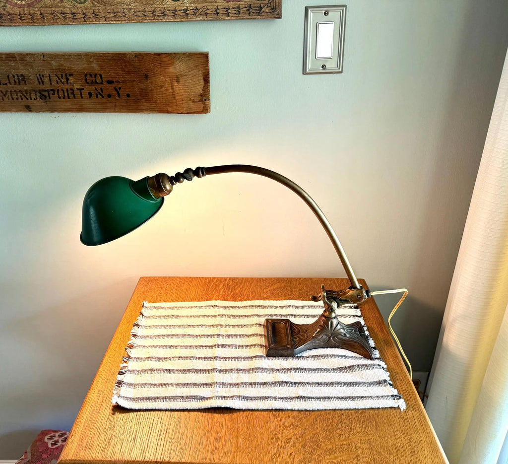 Antique Brass Ornate Adjustable Desk Lamp | Perkins Ornate Art Nouveau Drafting Lamp | Brass Swing Arm Desk Lamp | Gooseneck Lamp