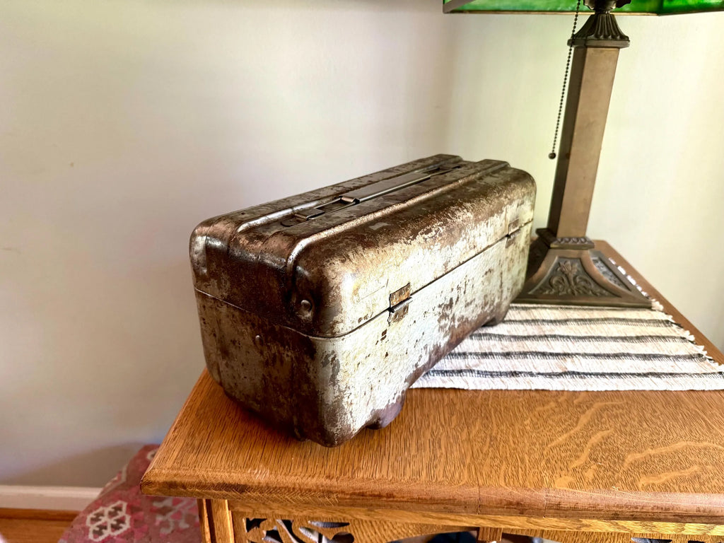 1950s Vintage Metal Tool Box | Poloron Products Metal Tackle Box | Rustic Industrial Tool Box | Rustic 50s Tool Box | Industrial Metal Box.