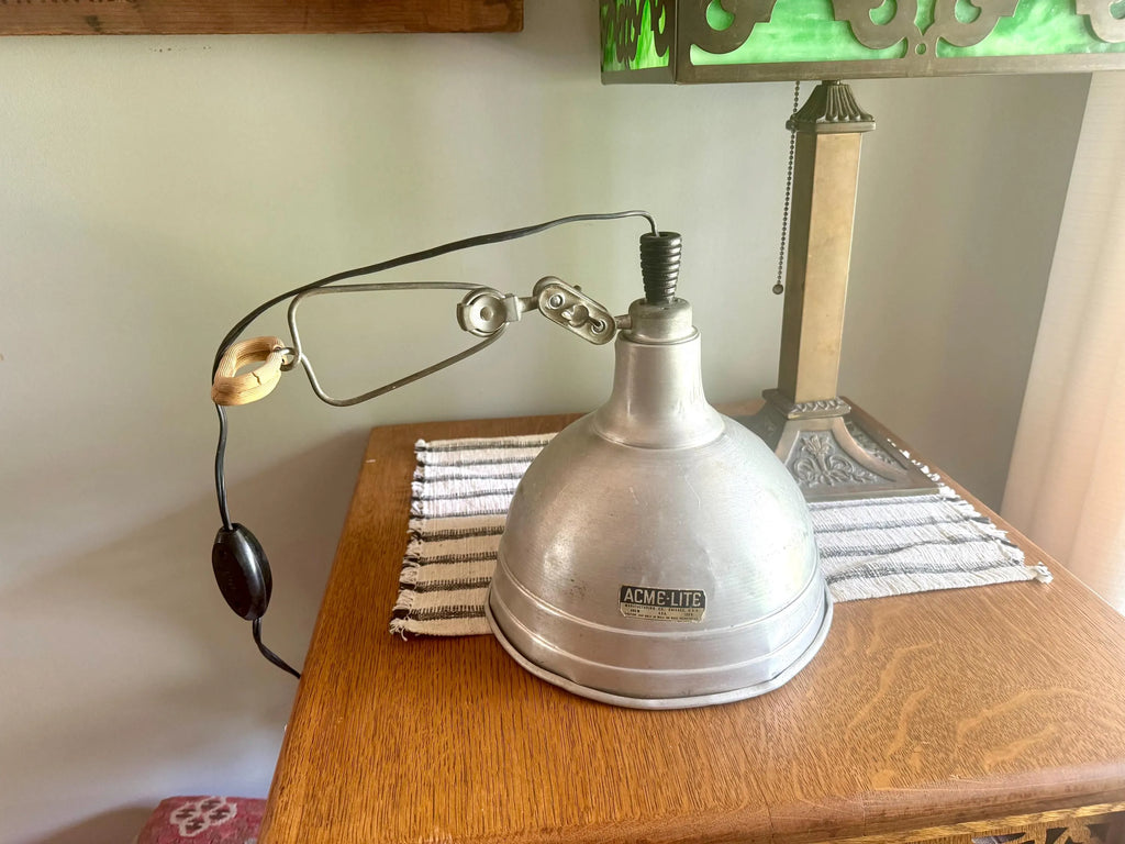 Vtg Aluminum Acme Clamp Lamp | Black Wood Knob Clamp Lamp | Acme-Lite Work Lamp | Photography Lamp | Spot lamp | Workstation Lamp