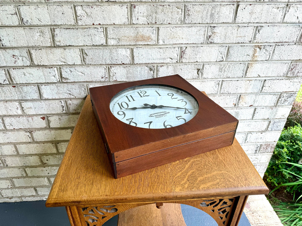 Antique International Time Recording Clock in Wood Case | 1920's School Clock | Mechanical Secondary/Slave Clock | Palmyra HS New York Clock