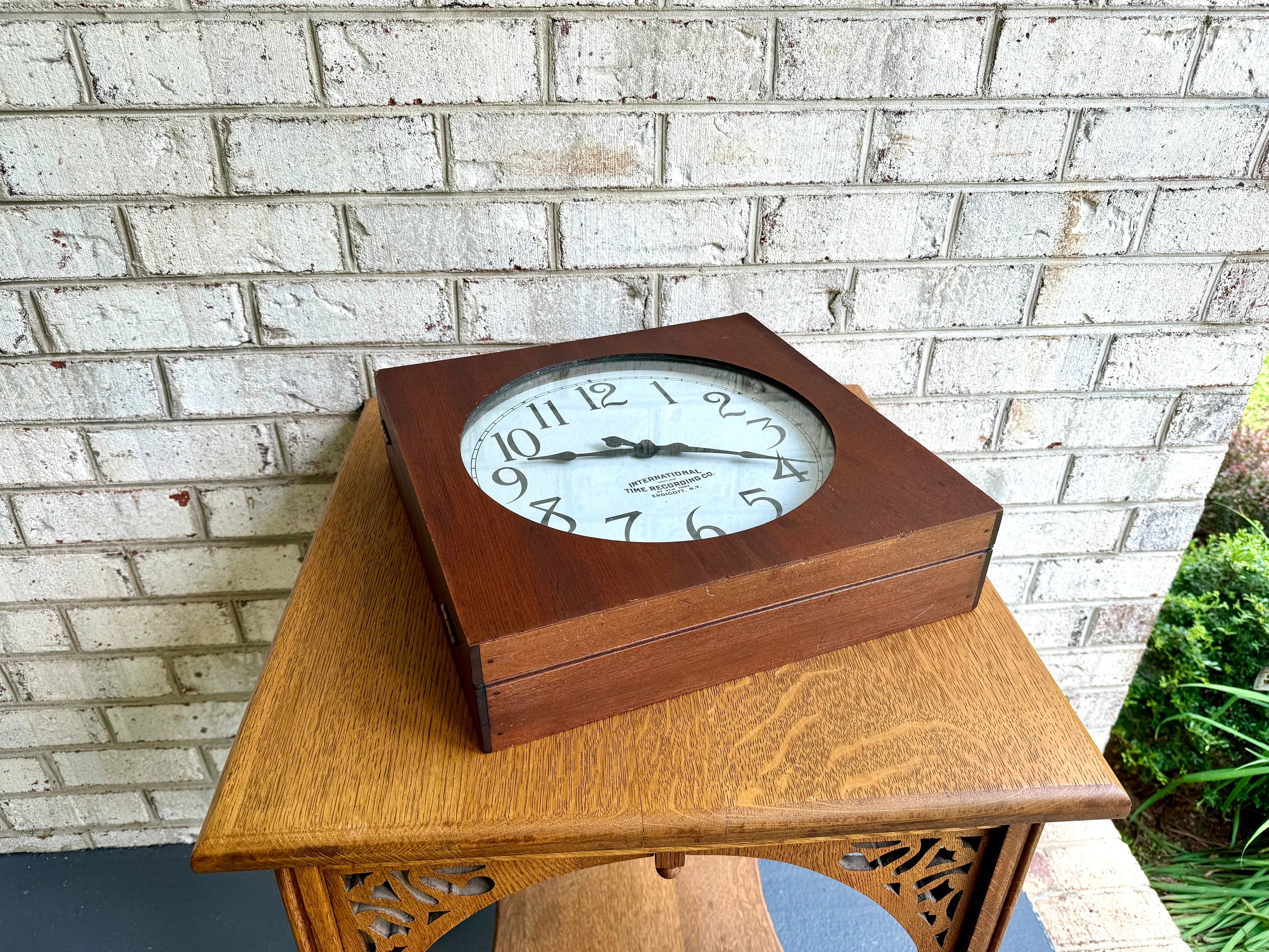 Antique International Time Recording Clock in Wood Case | 1920's School Clock | Mechanical Secondary/Slave Clock | Palmyra HS New York Clock