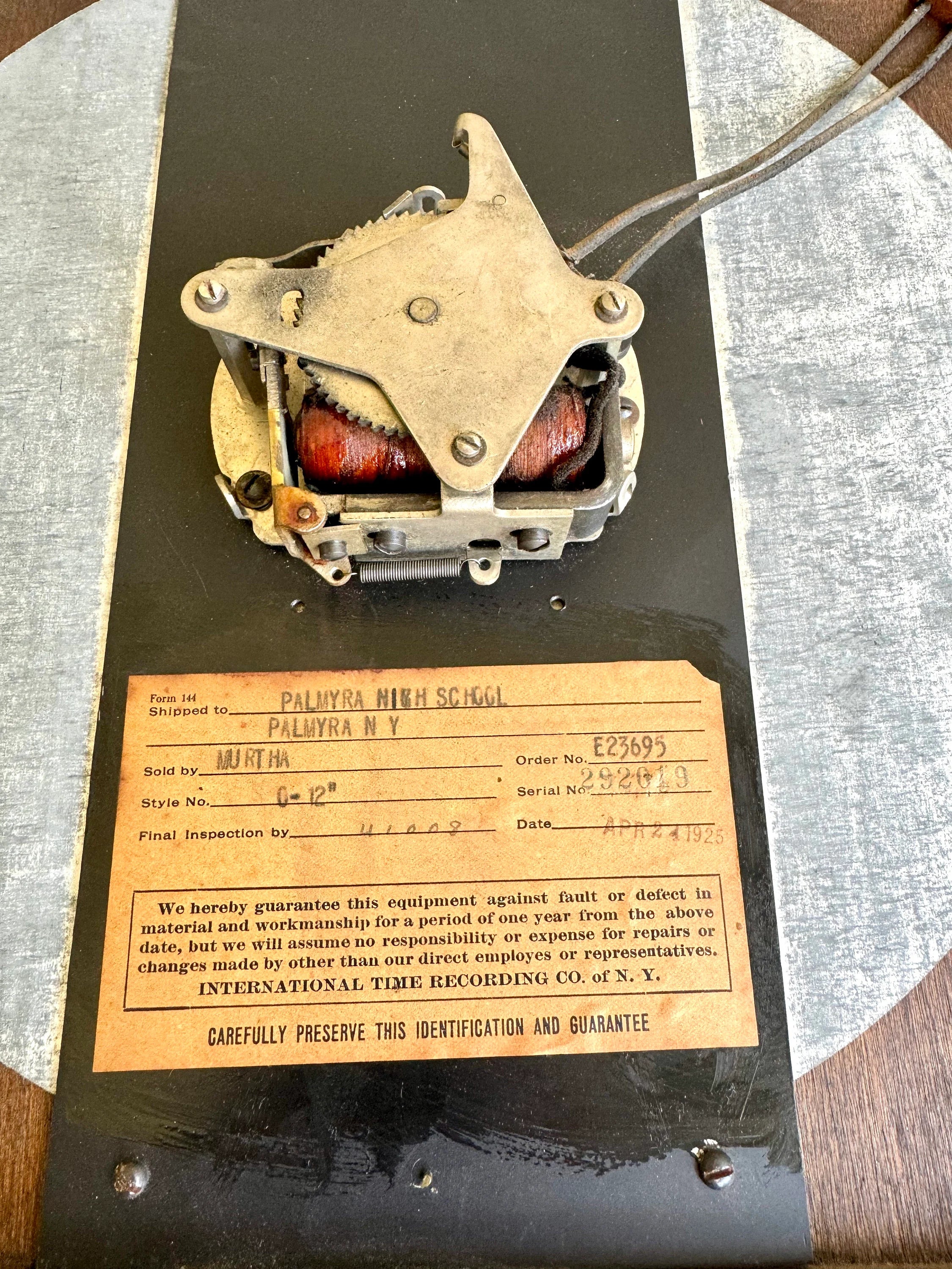Antique International Time Recording Clock in Wood Case | 1920's School Clock | Mechanical Secondary/Slave Clock | Palmyra HS New York Clock
