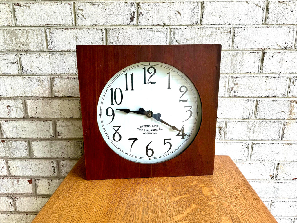 Antique International Time Recording Clock in Wood Case | 1920's School Clock | Mechanical Secondary/Slave Clock | Palmyra HS New York Clock