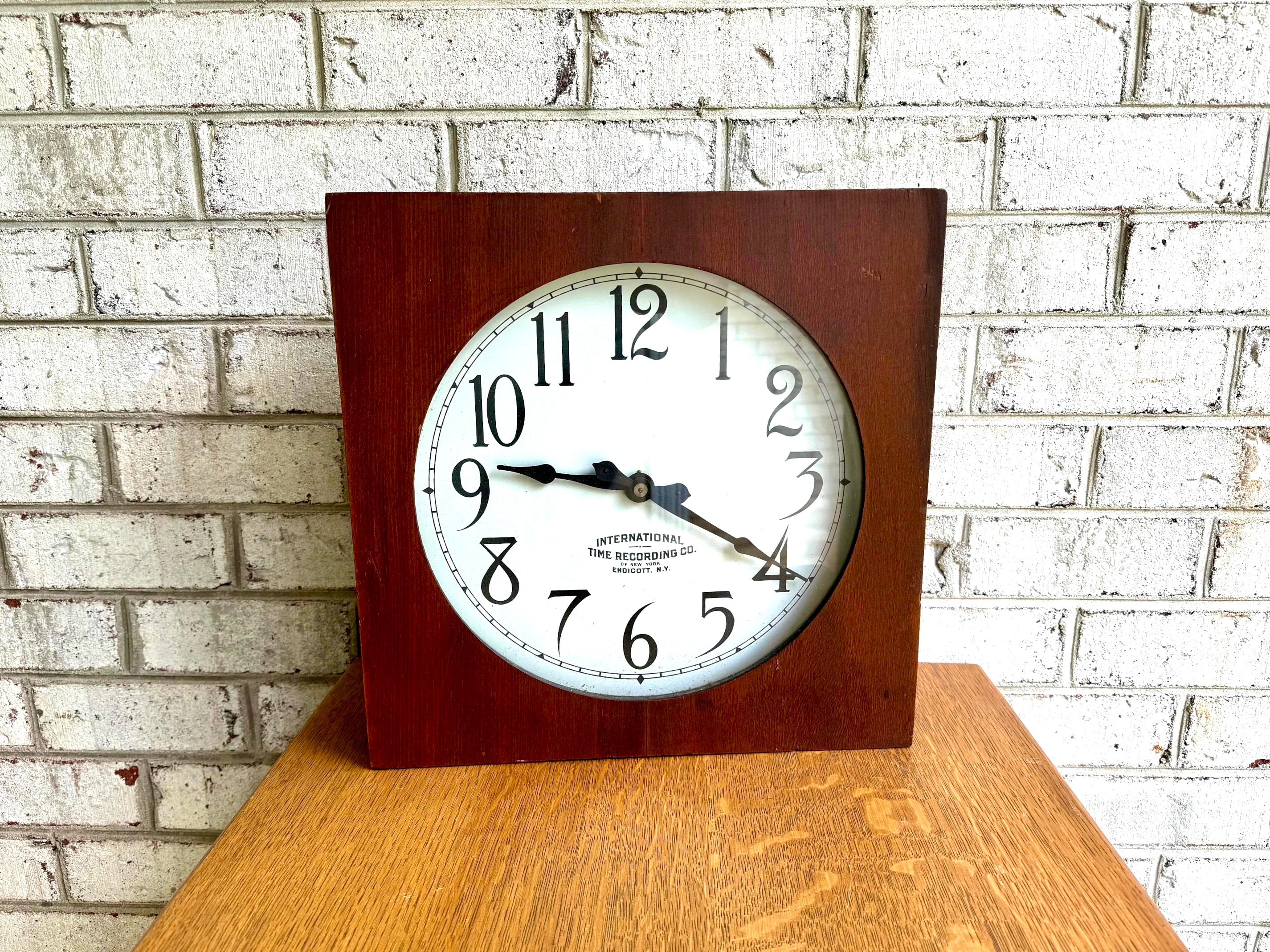 Antique International Time Recording Clock in Wood Case | 1920's School Clock | Mechanical Secondary/Slave Clock | Palmyra HS New York Clock