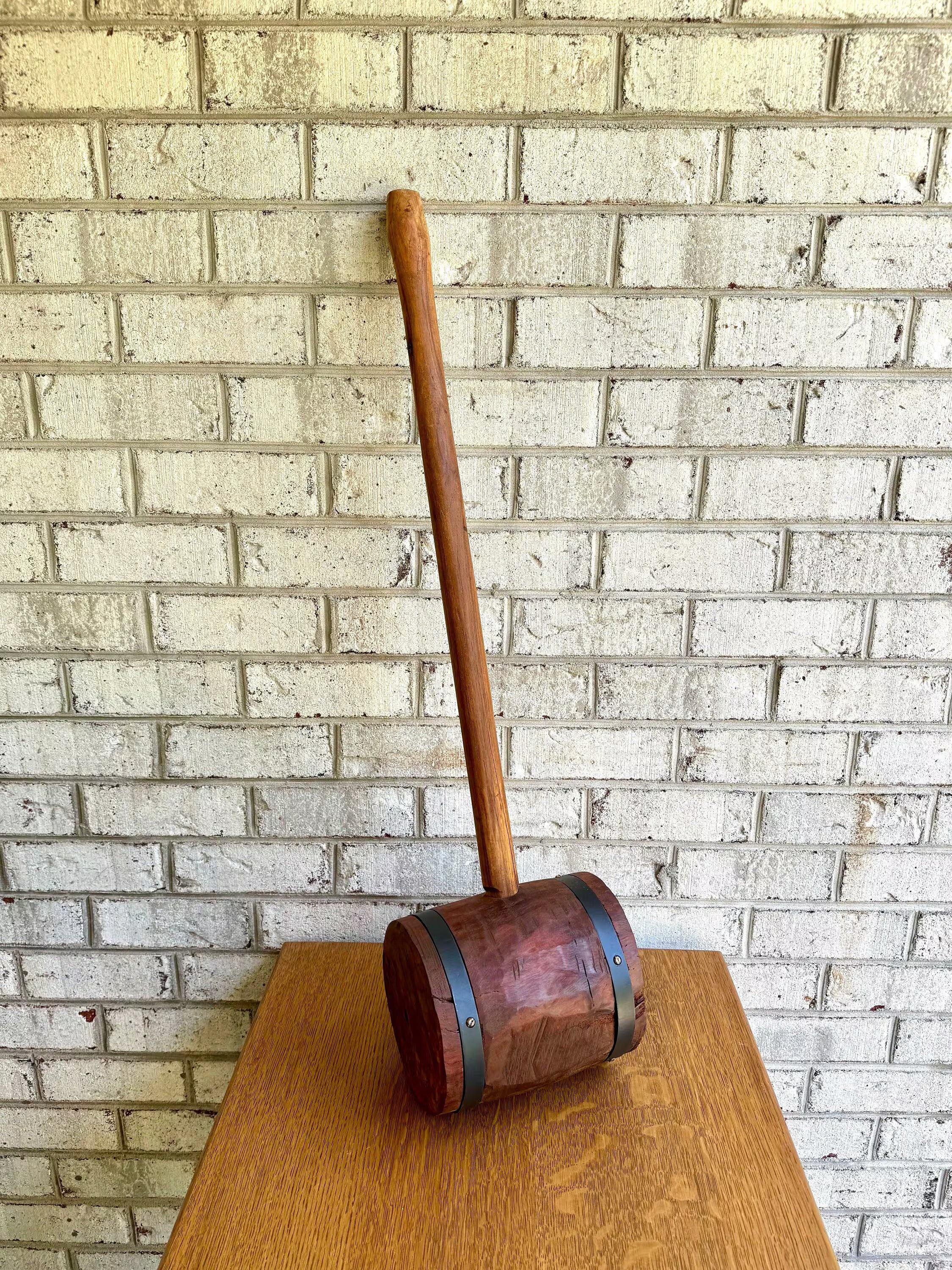 Vtg Large Wood Mallet | Hand Made Wooden Mallet | Decor Circus Mallet | Wooden Industrial Mallet | Wood Strongman Mallet| Sledge Hammer