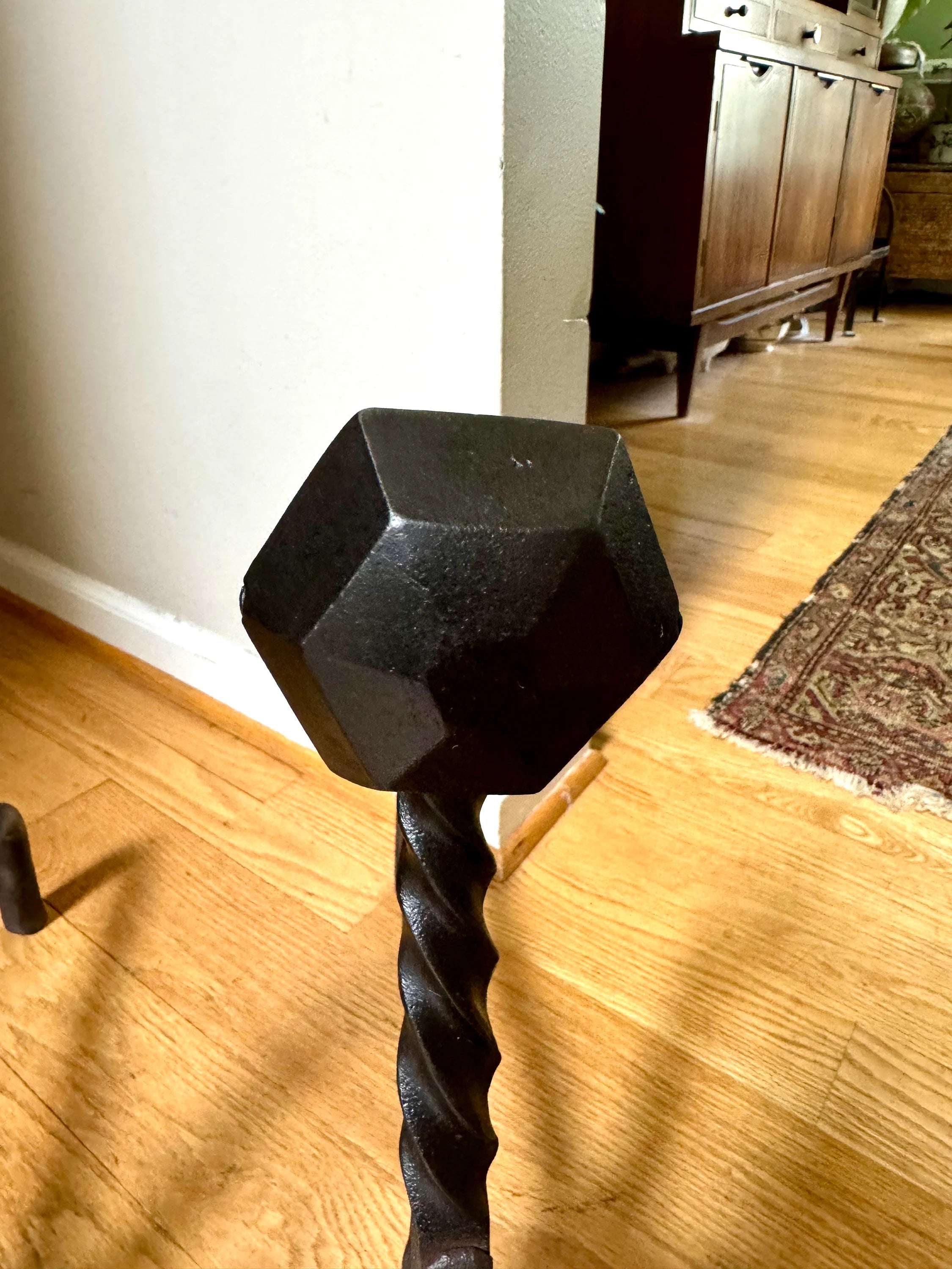 Antique Iron Andirons | Rustic Pillar Cast Iron Andirons | Pair Of Rustic Andirons | Cast iron Firedogs | Rustic Art Deco Andirons
