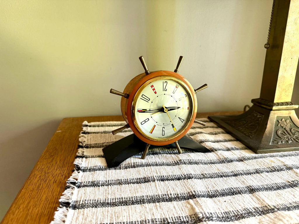 Vtg Nautical Seth Thomas Electric Clock | Seth Thomas "Rudder" Alarm Clock | Ship's Tiller Clock | Seth Thomas MCM 925-003 Clock