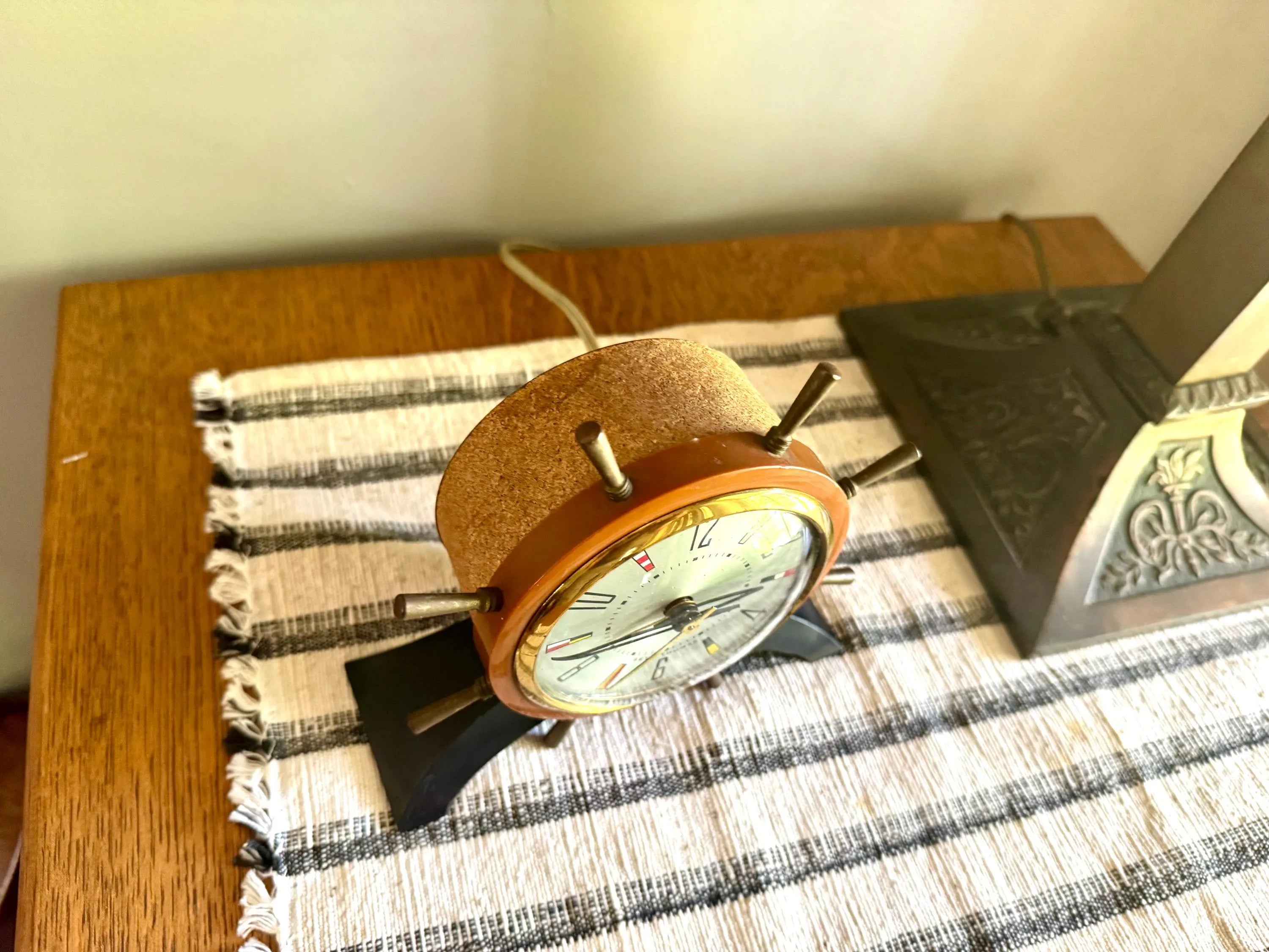 Vtg Nautical Seth Thomas Electric Clock | Seth Thomas "Rudder" Alarm Clock | Ship's Tiller Clock | Seth Thomas MCM 925-003 Clock