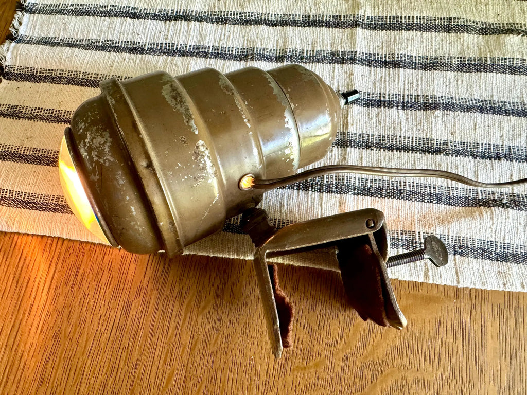 Vtg Metal Headboard Lamp | Art Deco Clamp Lamp | 1940's Bullet Fisheye Lamp | Industrial Reading Lamp | Atomic Clamp On Task Lamp