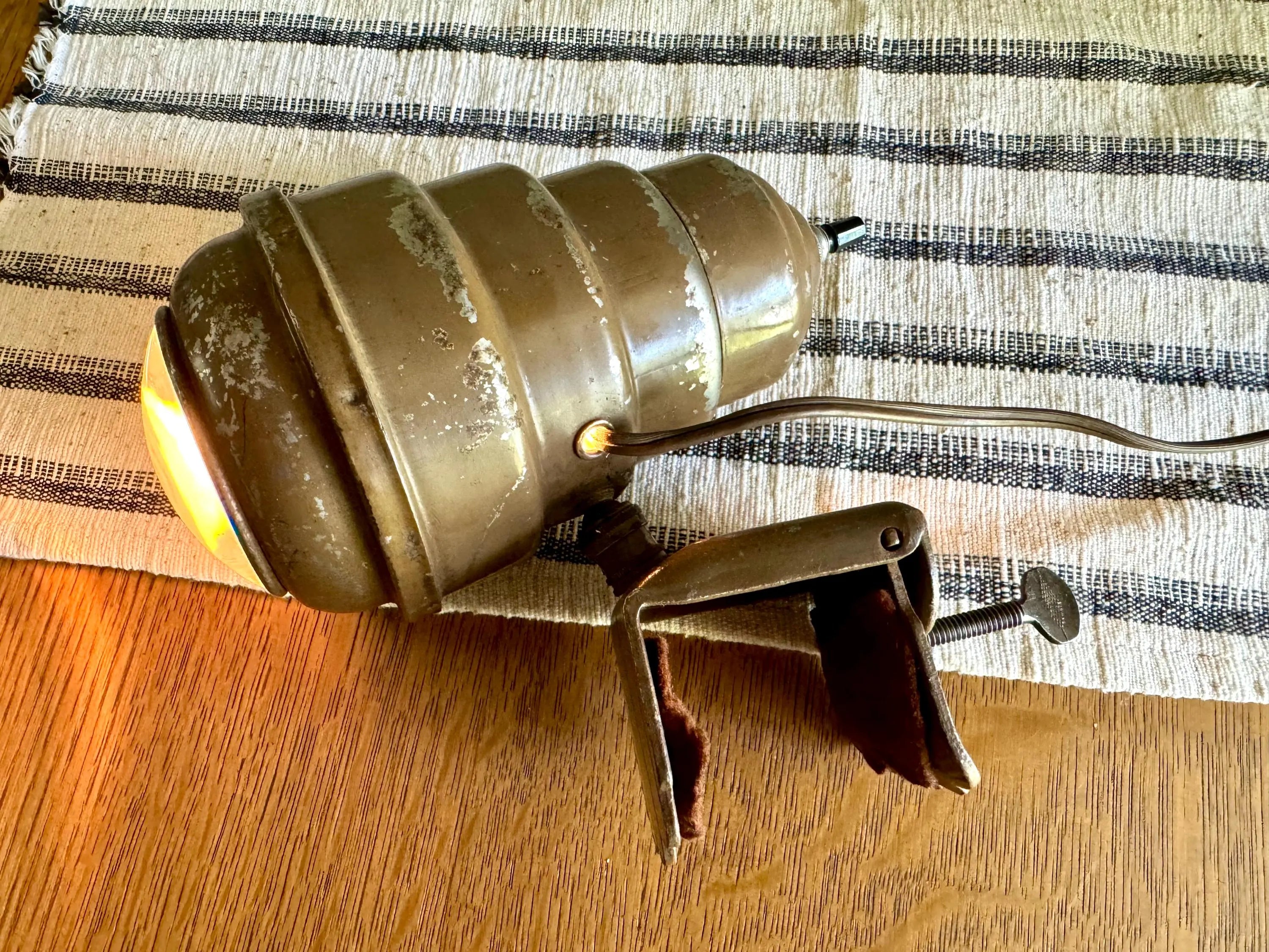 Vtg Metal Headboard Lamp | Art Deco Clamp Lamp | 1940's Bullet Fisheye Lamp | Industrial Reading Lamp | Atomic Clamp On Task Lamp