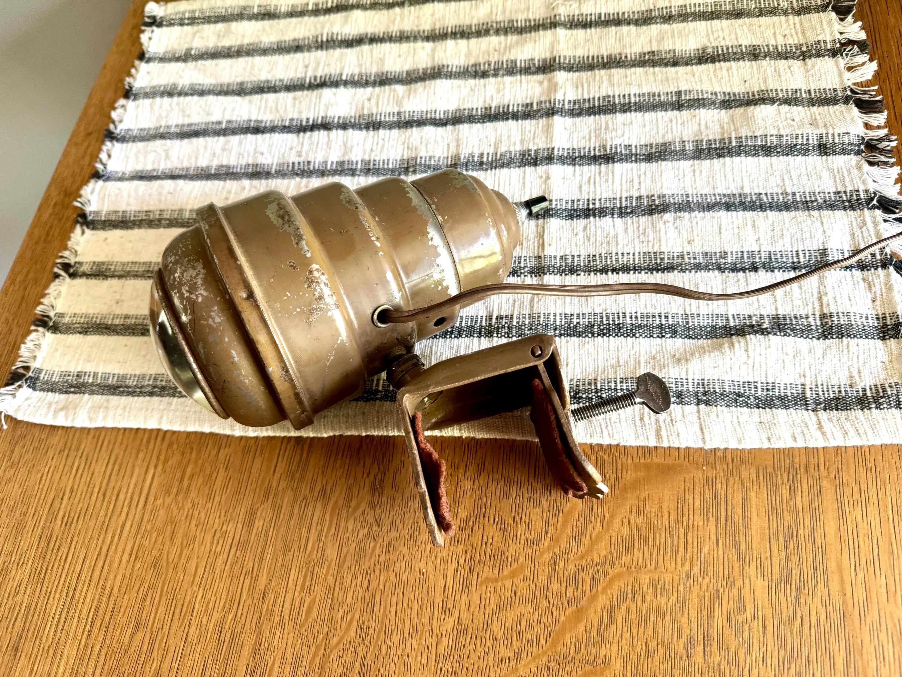 Vtg Metal Headboard Lamp | Art Deco Clamp Lamp | 1940's Bullet Fisheye Lamp | Industrial Reading Lamp | Atomic Clamp On Task Lamp