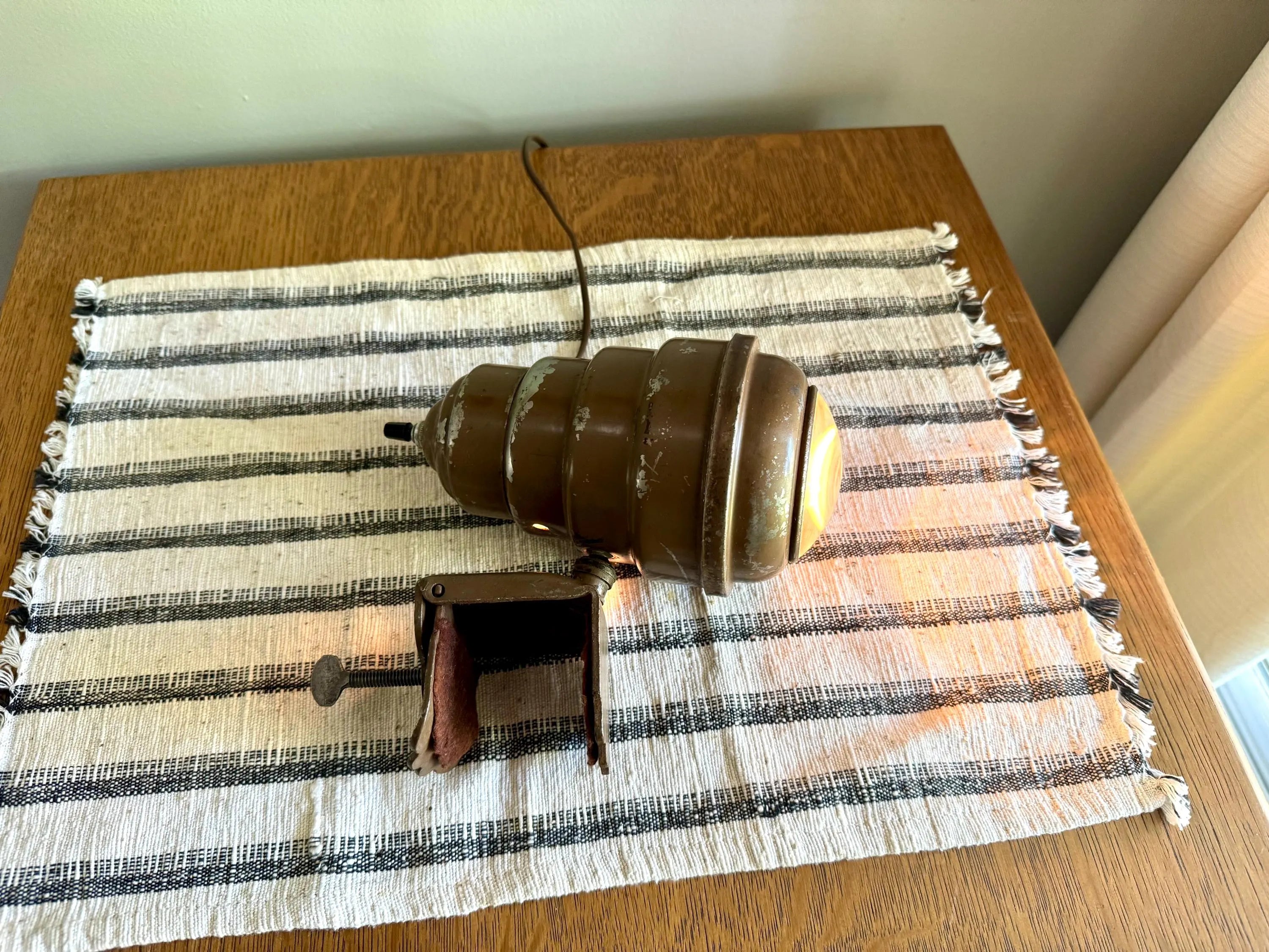 Vtg Metal Headboard Lamp | Art Deco Clamp Lamp | 1940's Bullet Fisheye Lamp | Industrial Reading Lamp | Atomic Clamp On Task Lamp