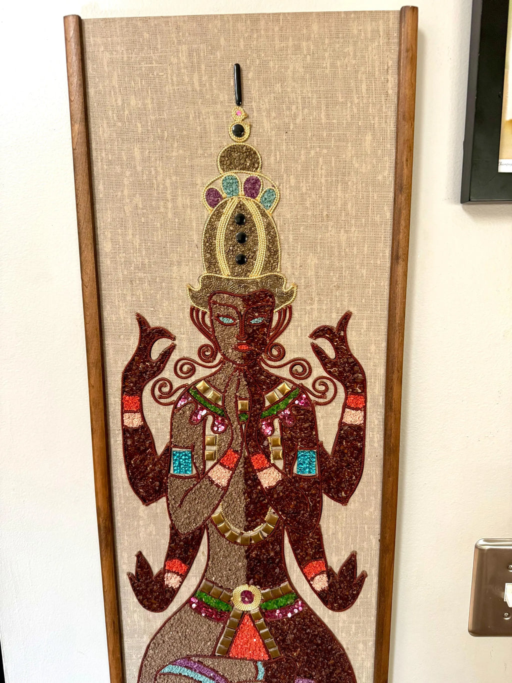 Vtg Hindu Zen Gravel Art | Pebble Art Indian God | MCM Gravel Art | Indian Zen Gravel Art | Rock Art | Mosaic Art | 3-D Art