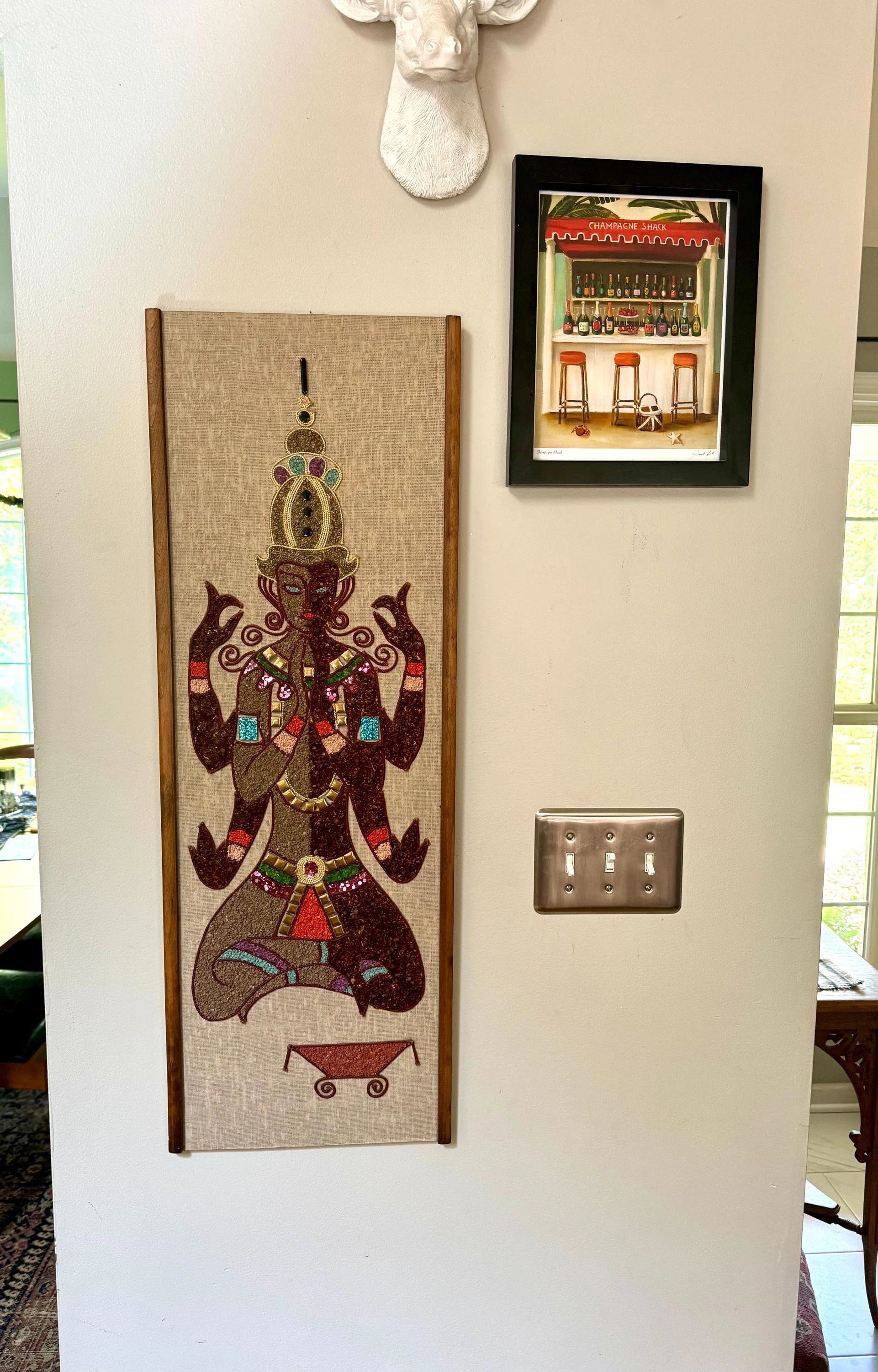 Vtg Hindu Zen Gravel Art | Pebble Art Indian God | MCM Gravel Art | Indian Zen Gravel Art | Rock Art | Mosaic Art | 3-D Art