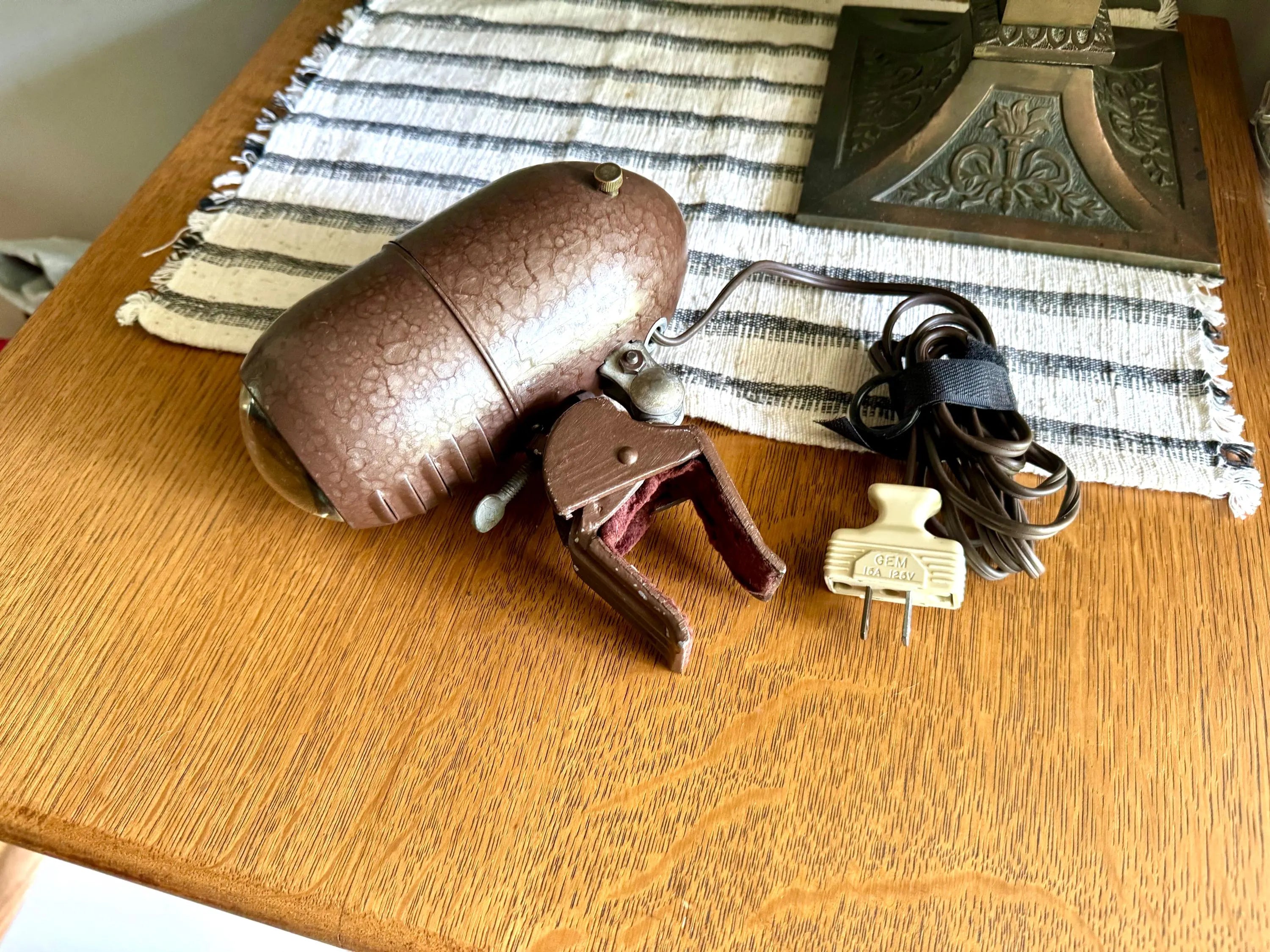 Vtg Metal Headboard Lamp | Art Deco Clamp Lamp | 1940's Bullet Fisheye Lamp | Industrial Reading Lamp | Atomic Clamp On Task Lamp
