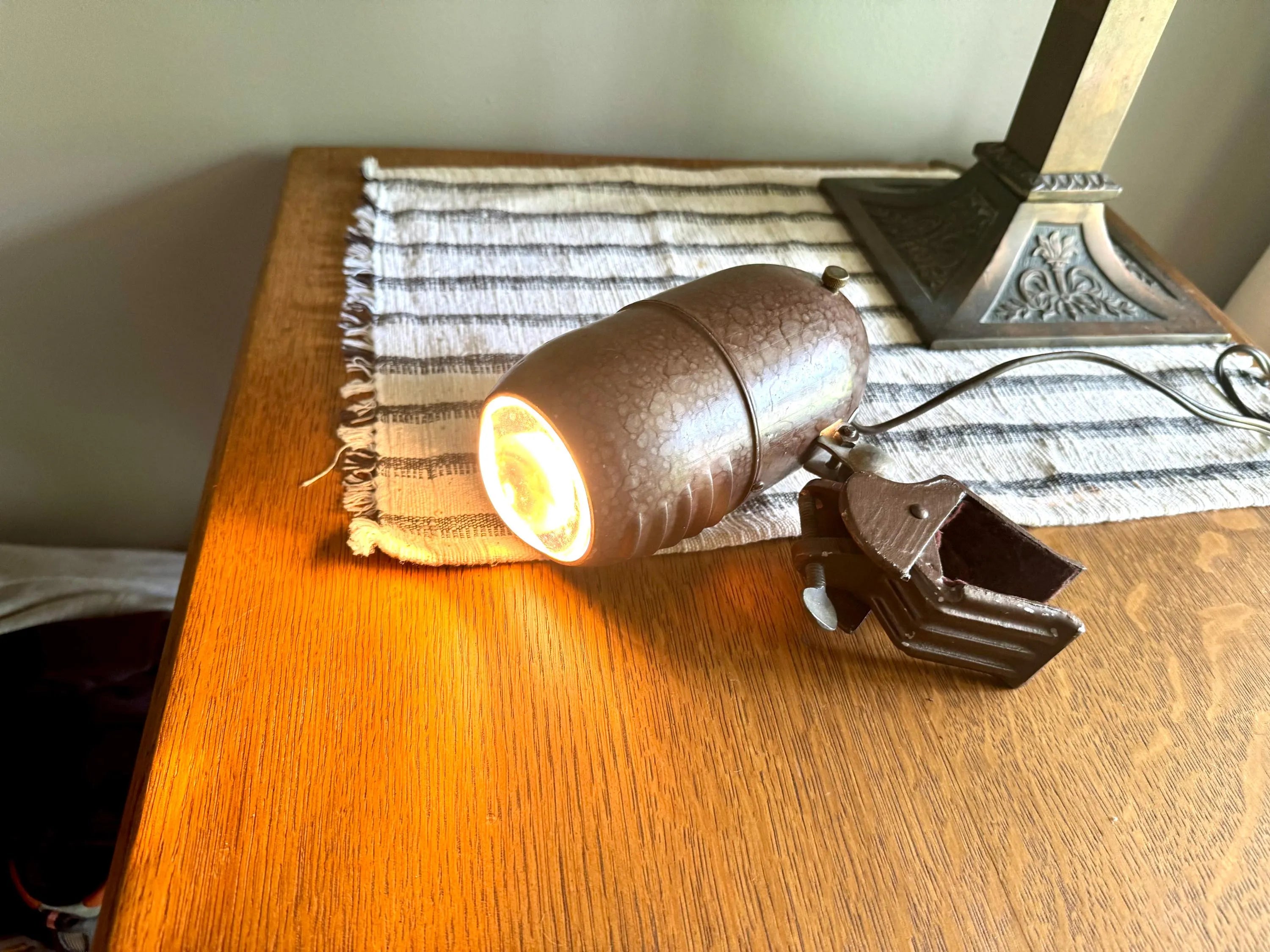 Vtg Metal Headboard Lamp | Art Deco Clamp Lamp | 1940's Bullet Fisheye Lamp | Industrial Reading Lamp | Atomic Clamp On Task Lamp