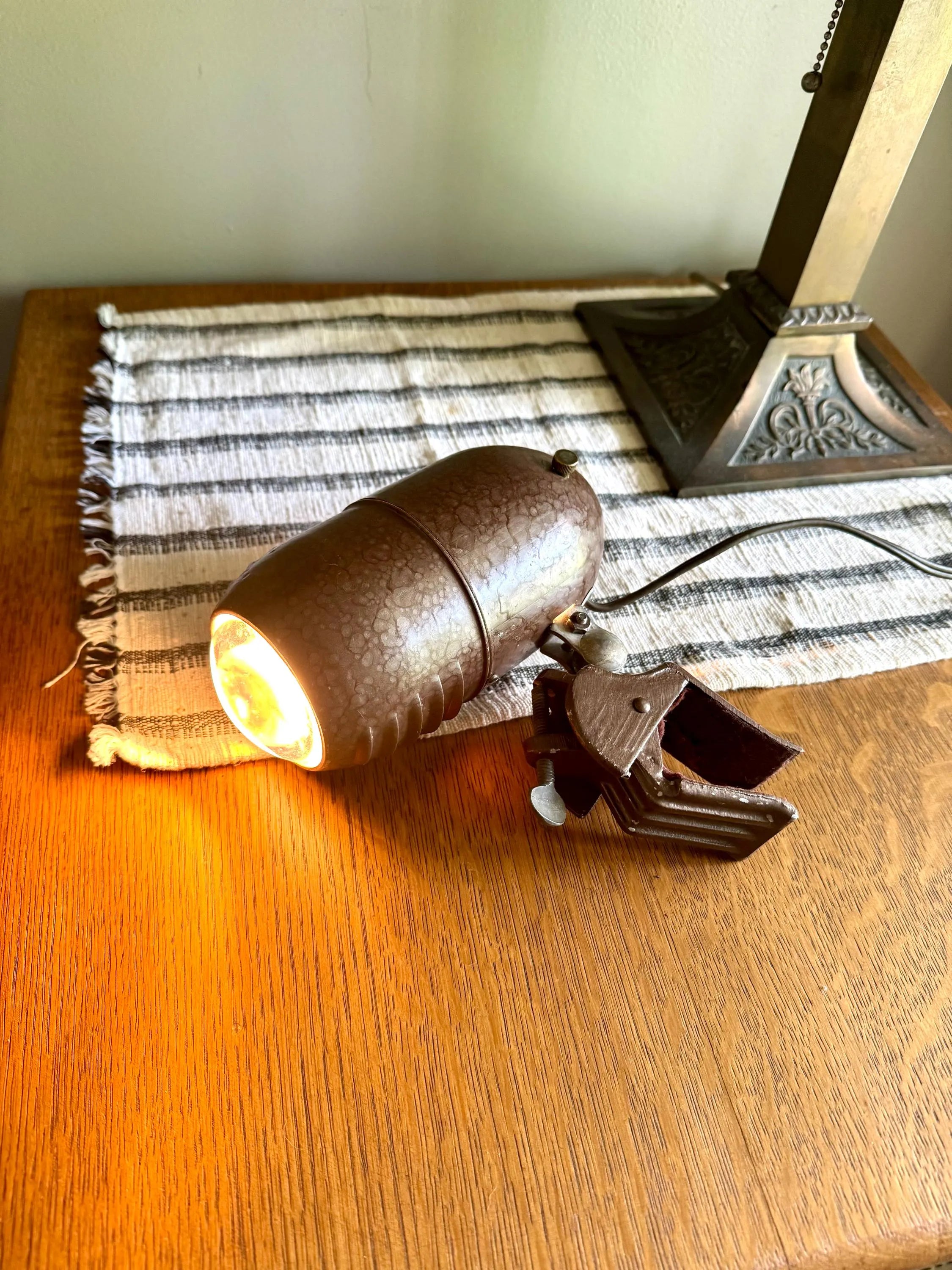 Vtg Metal Headboard Lamp | Art Deco Clamp Lamp | 1940's Bullet Fisheye Lamp | Industrial Reading Lamp | Atomic Clamp On Task Lamp