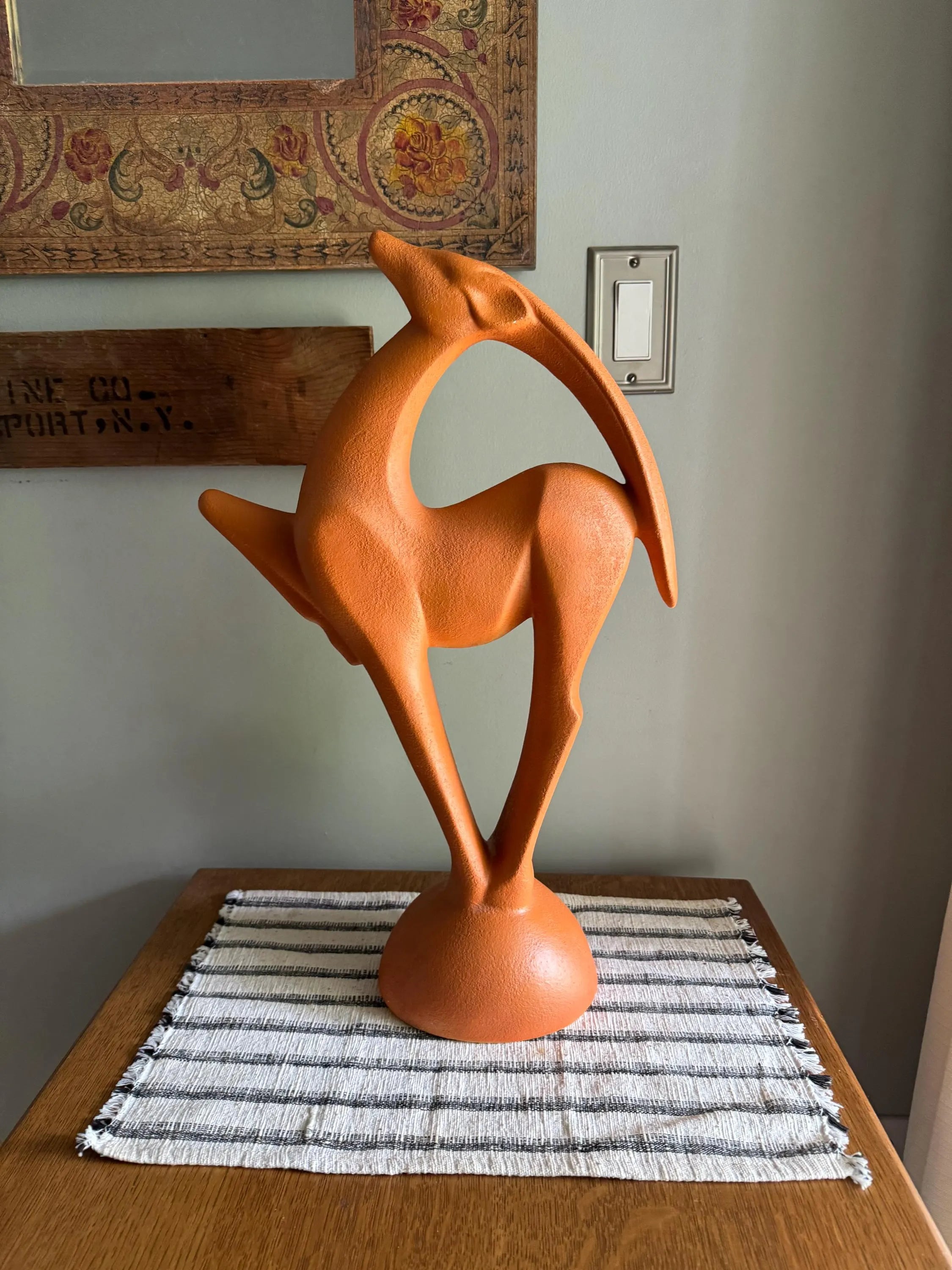 A Large Ceramic Gazelle Sculpture | Royal Haeger Art Deco Gazelle Sculpture | Large Textured Orange Gazelle Statue| 21 1/2" Ceramic Gazelle