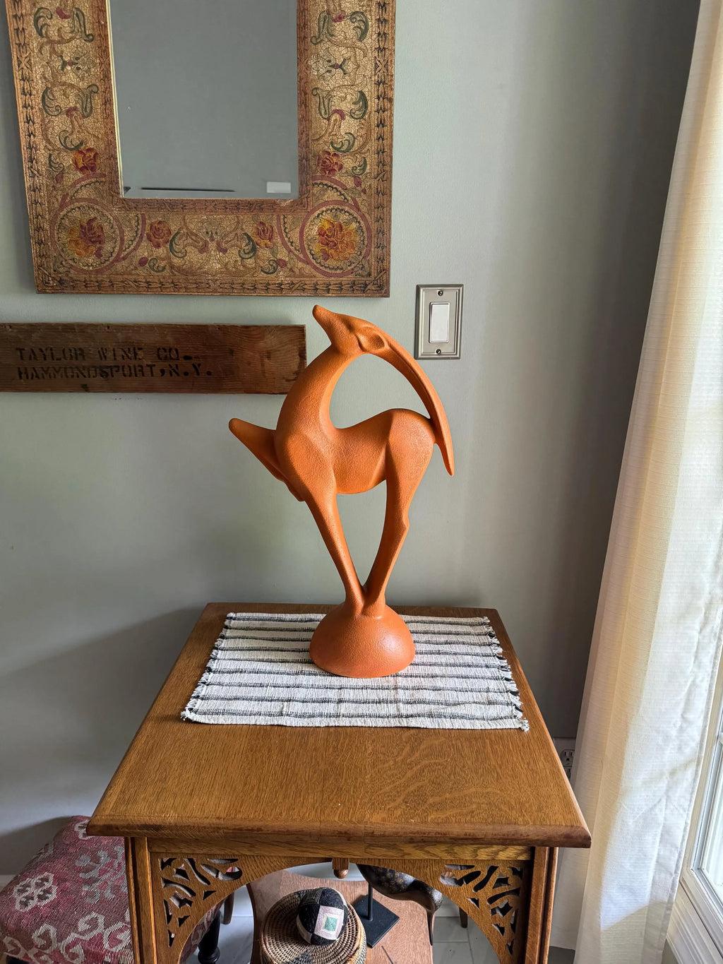 A Large Ceramic Gazelle Sculpture | Royal Haeger Art Deco Gazelle Sculpture | Large Textured Orange Gazelle Statue| 21 1/2" Ceramic Gazelle