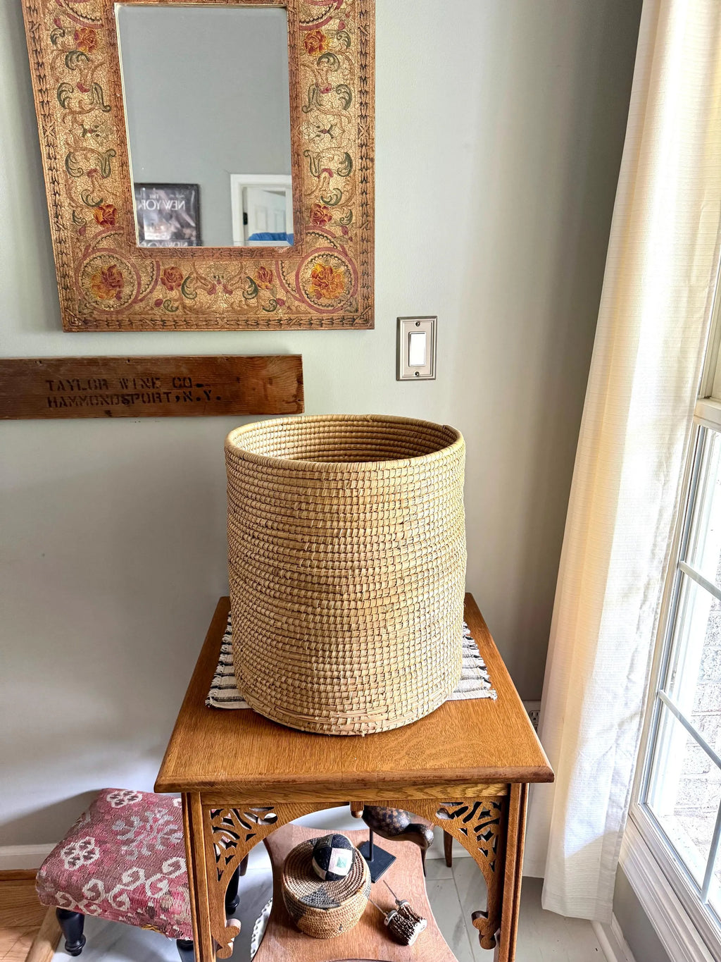 Large Round Coiled Sweetgrass Basket  | Native American Woven Basket | Boho Decor | Boho Storage| Sweetgrass Coiled Hamper