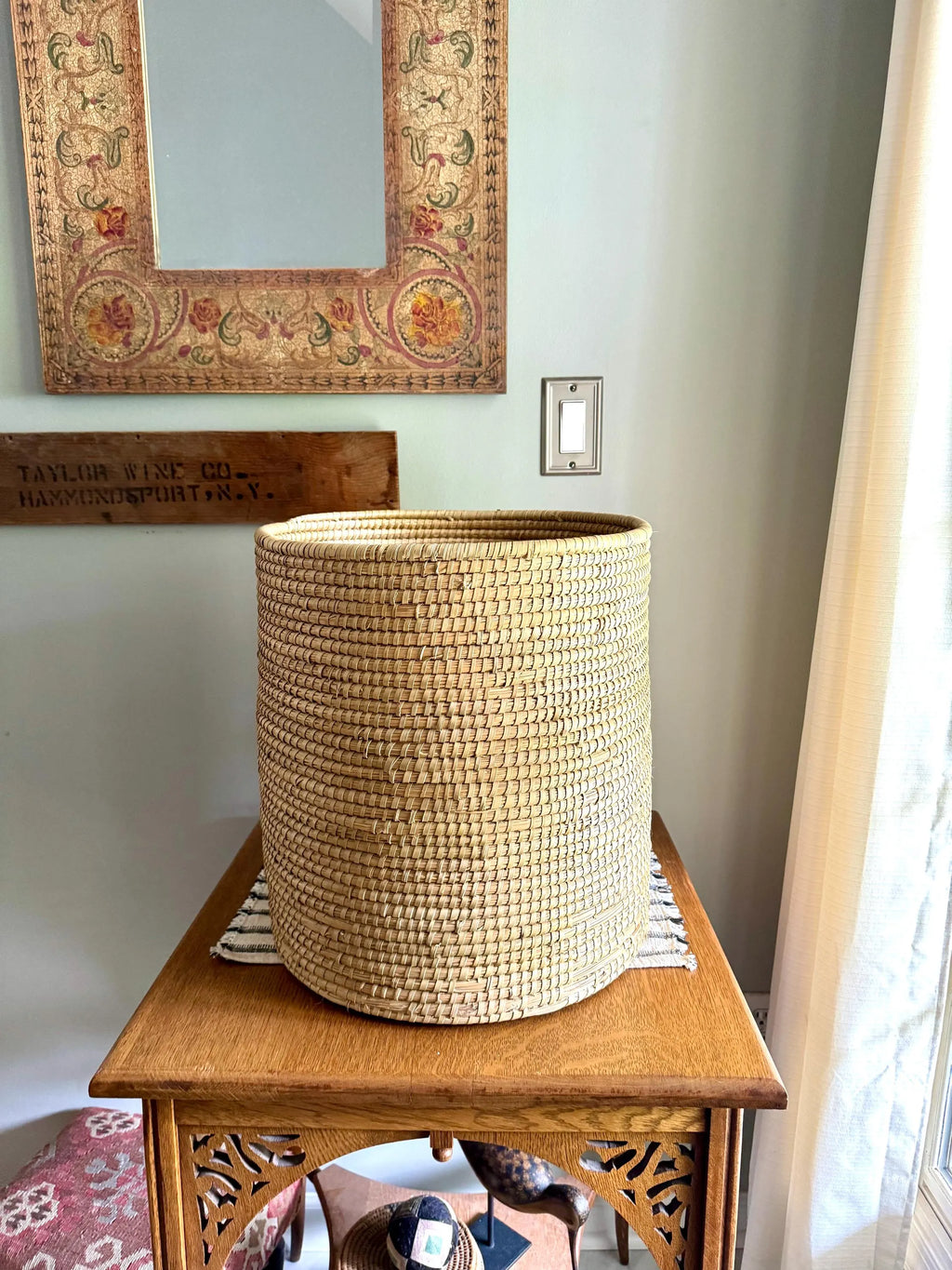 Large Round Coiled Sweetgrass Basket  | Native American Woven Basket | Boho Decor | Boho Storage| Sweetgrass Coiled Hamper