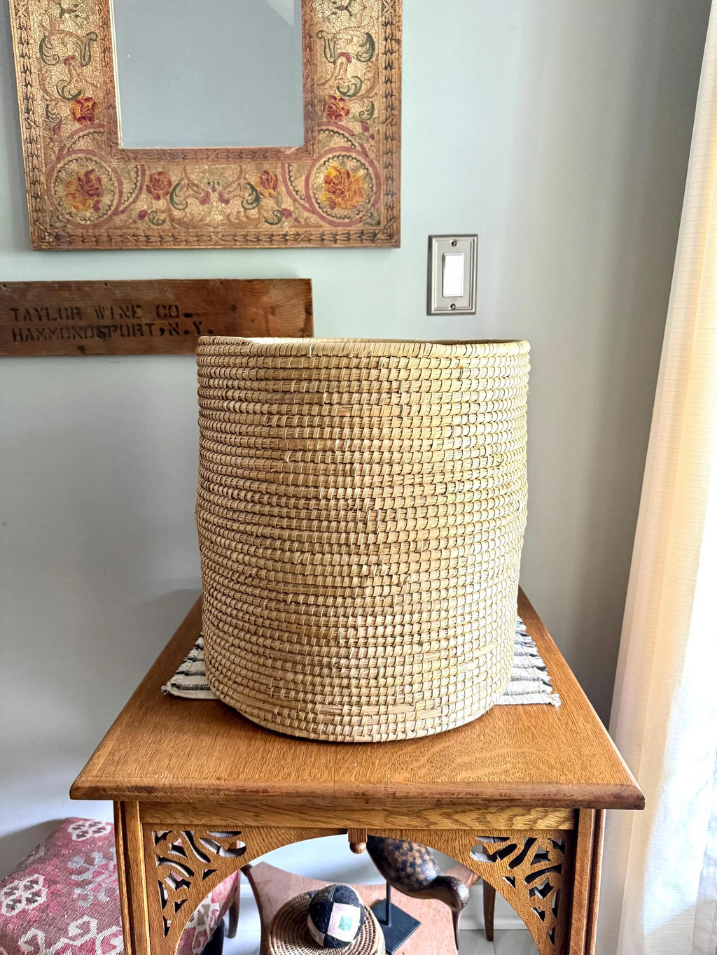 Large Round Coiled Sweetgrass Basket  | Native American Woven Basket | Boho Decor | Boho Storage| Sweetgrass Coiled Hamper