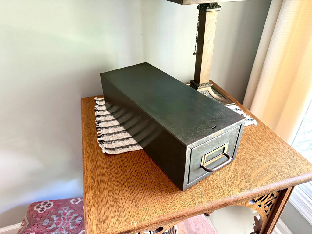 Vtg Rustic Cole-Steel Cabinet | Green Metal Index Card Catalog | Single Drawer Storage | Industrial Storage Bin | Library Card Cabinet