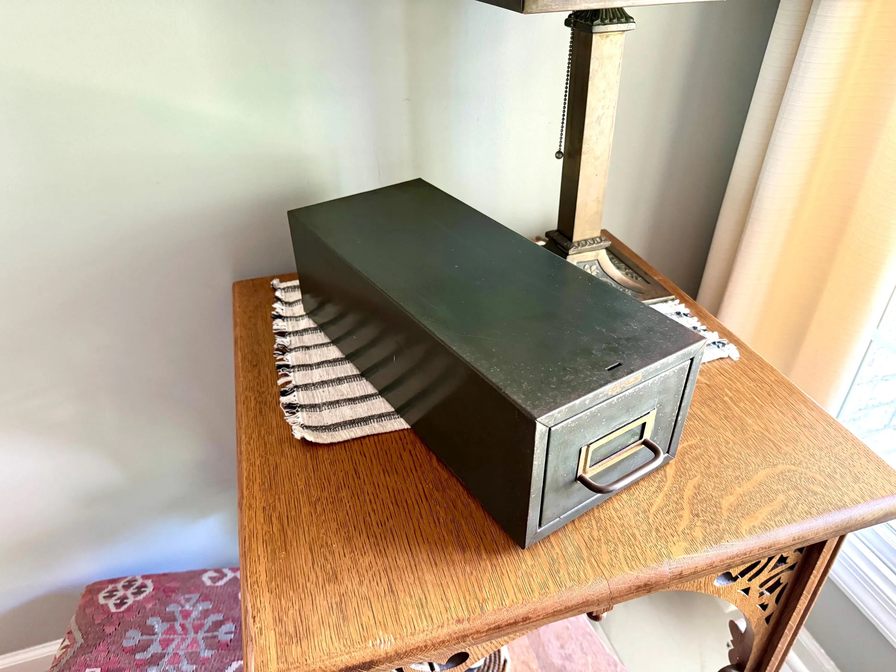Vtg Rustic Cole-Steel Cabinet | Green Metal Index Card Catalog | Single Drawer Storage | Industrial Storage Bin | Library Card Cabinet