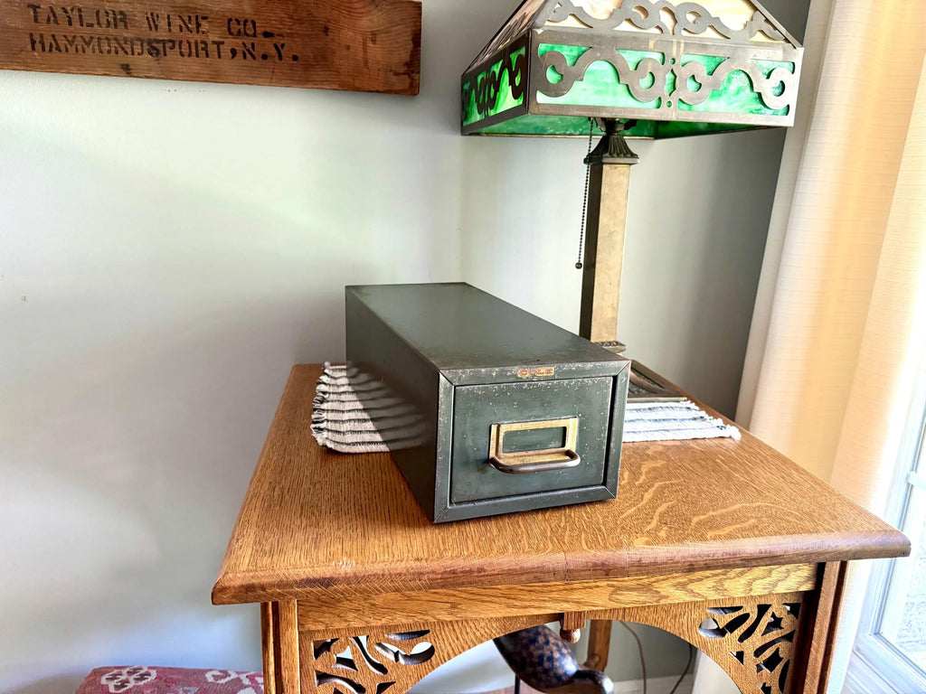 Vtg Rustic Cole-Steel Cabinet | Green Metal Index Card Catalog | Single Drawer Storage | Industrial Storage Bin | Library Card Cabinet