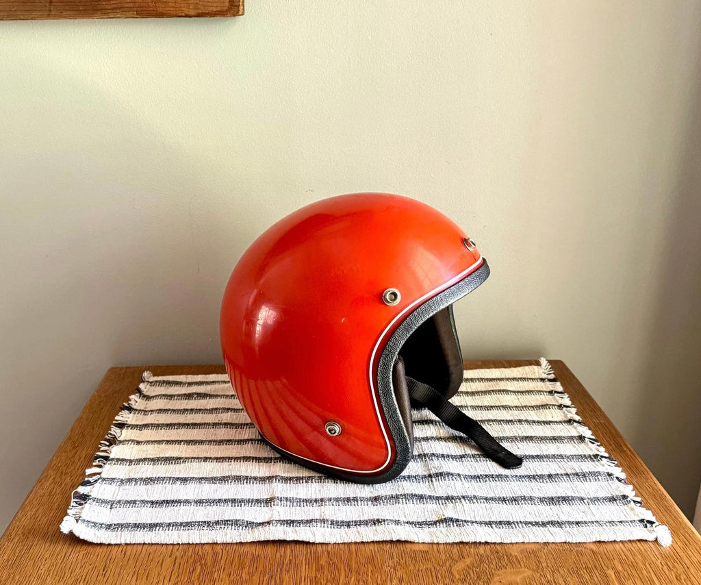 Vtg Orange Grant GP-2 Motorcycle Helmet | Orange Open Face Helmet | Bobber Helmet | Motorcycle Decor | Bubble Helmet | Rustic Helmet