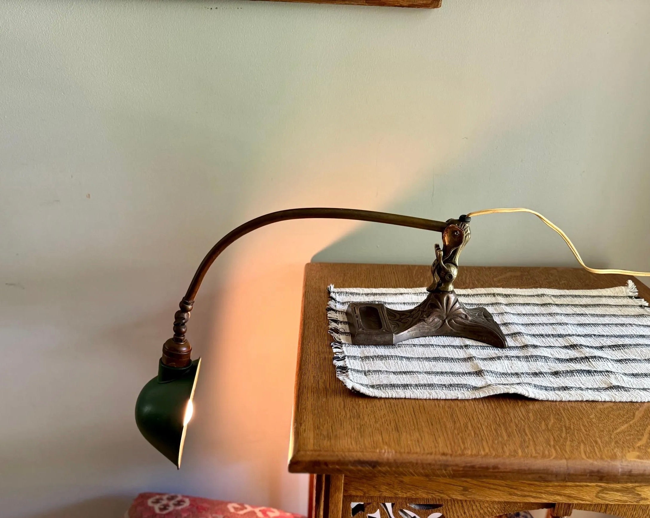 Antique Brass Ornate Adjustable Desk Lamp | Perkins Ornate Art Nouveau Drafting Lamp | Brass Swing Arm Desk Lamp | Gooseneck Lamp