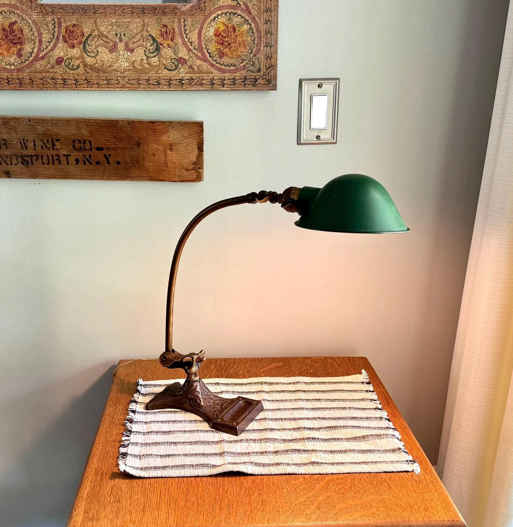 Antique Brass Ornate Adjustable Desk Lamp | Perkins Ornate Art Nouveau Drafting Lamp | Brass Swing Arm Desk Lamp | Gooseneck Lamp