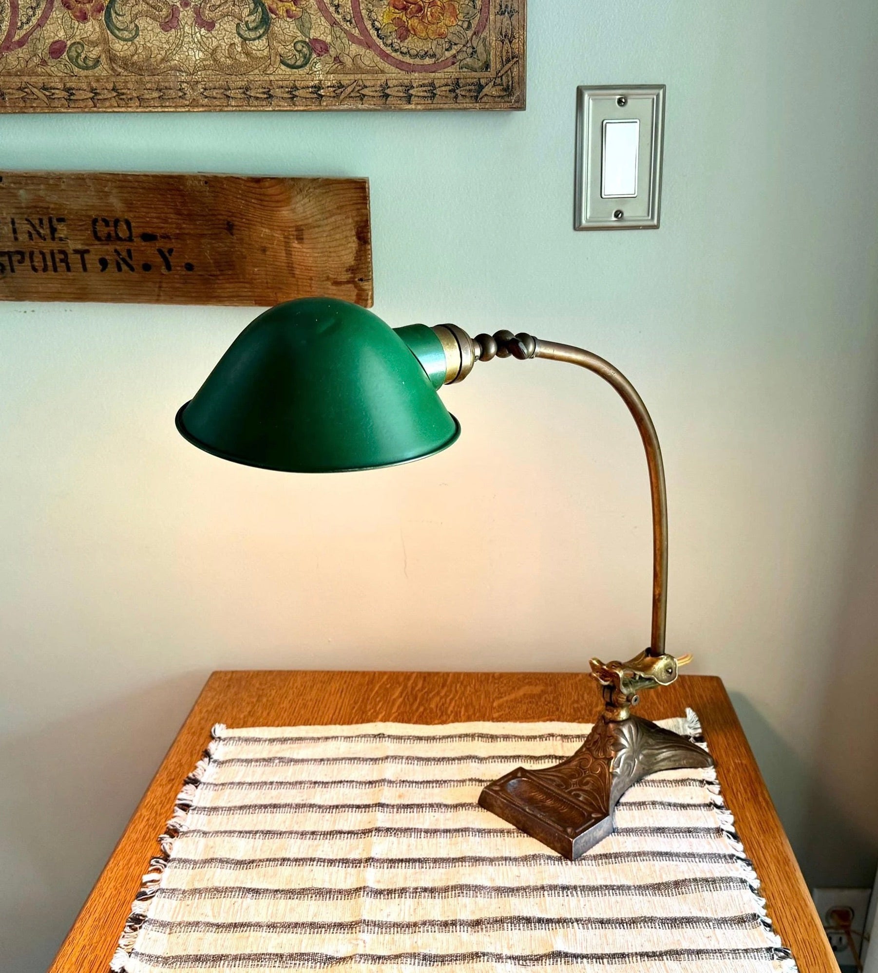 Antique Brass Ornate Adjustable Desk Lamp | Perkins Ornate Art Nouveau Drafting Lamp | Brass Swing Arm Desk Lamp | Gooseneck Lamp