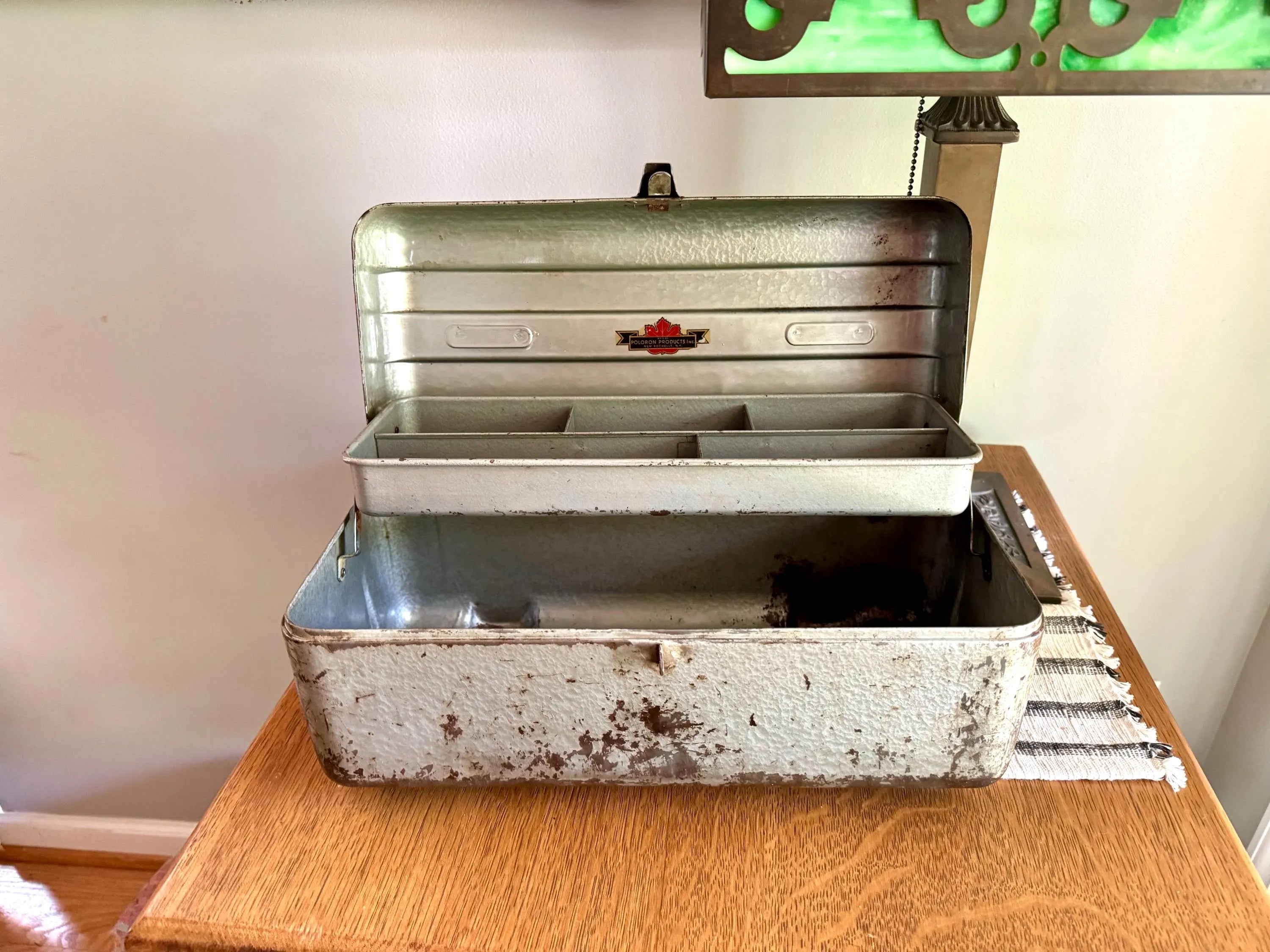 1950s Vintage Metal Tool Box | Poloron Products Metal Tackle Box | Rustic Industrial Tool Box | Rustic 50s Tool Box | Industrial Metal Box.