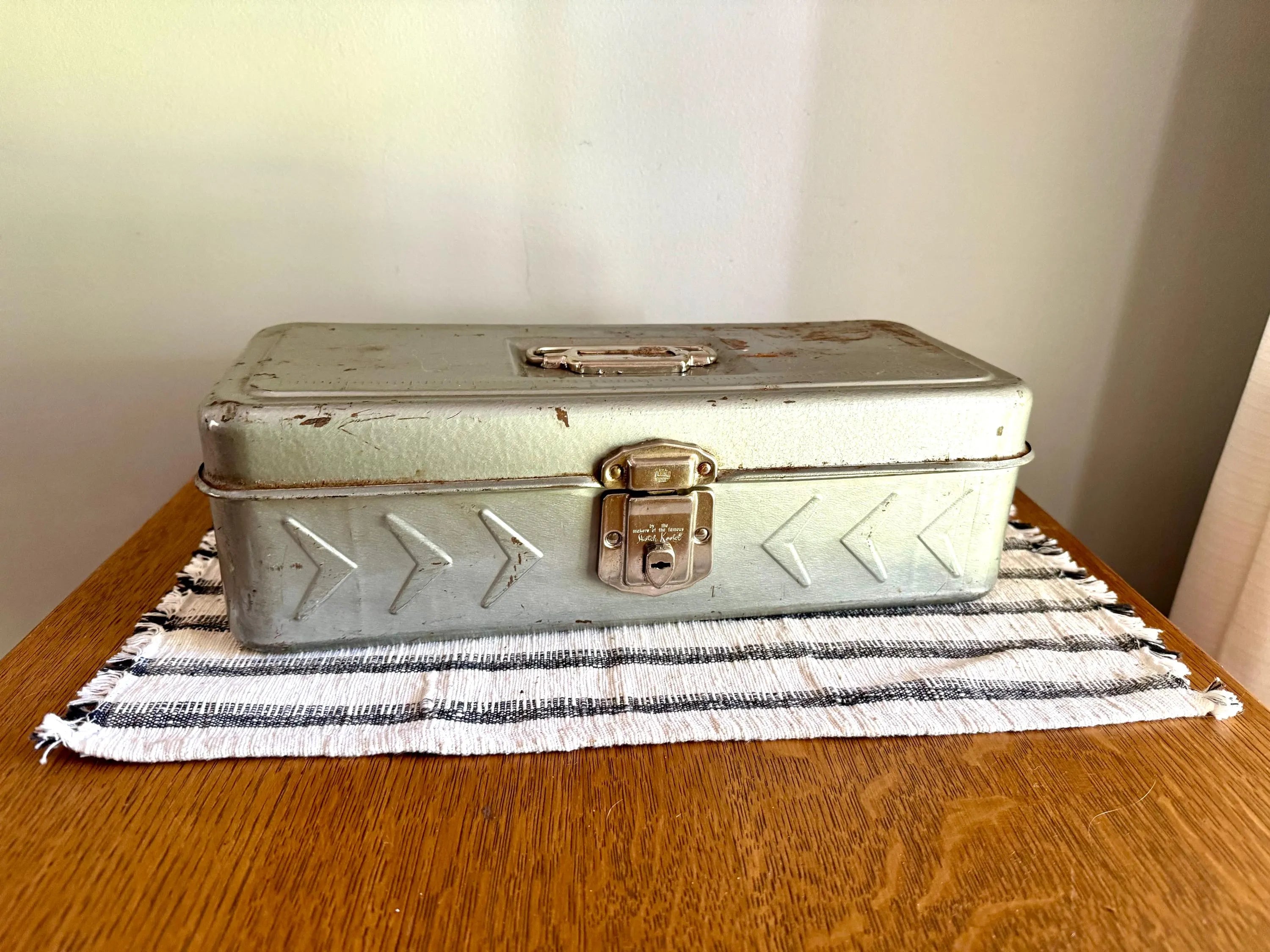 1950s Vintage Metal Tackle Box | Excelsior Metal Tackle Box | Rustic Industrial Tool Box | Rustic 50s Tool Box | Industrial Metal Box.