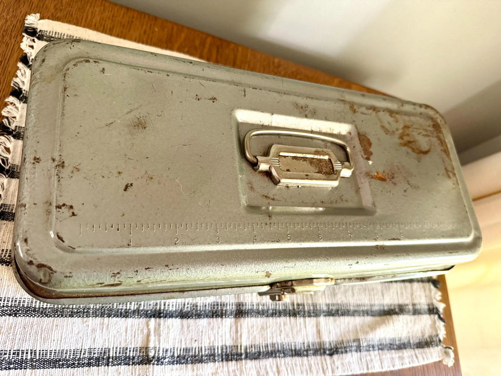 1950s Vintage Metal Tackle Box | Excelsior Metal Tackle Box | Rustic Industrial Tool Box | Rustic 50s Tool Box | Industrial Metal Box.