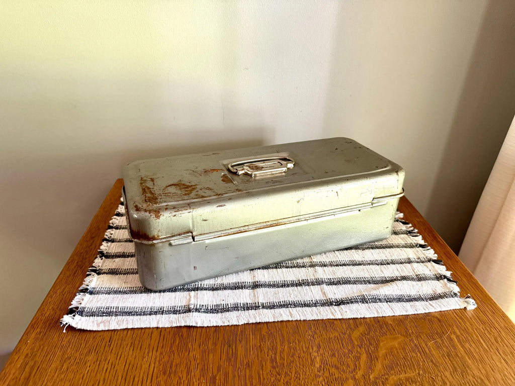1950s Vintage Metal Tackle Box | Excelsior Metal Tackle Box | Rustic Industrial Tool Box | Rustic 50s Tool Box | Industrial Metal Box.