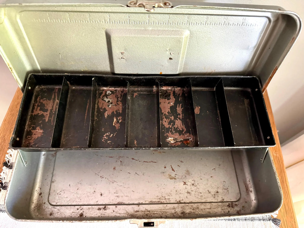 1950s Vintage Metal Tackle Box | Excelsior Metal Tackle Box | Rustic Industrial Tool Box | Rustic 50s Tool Box | Industrial Metal Box.