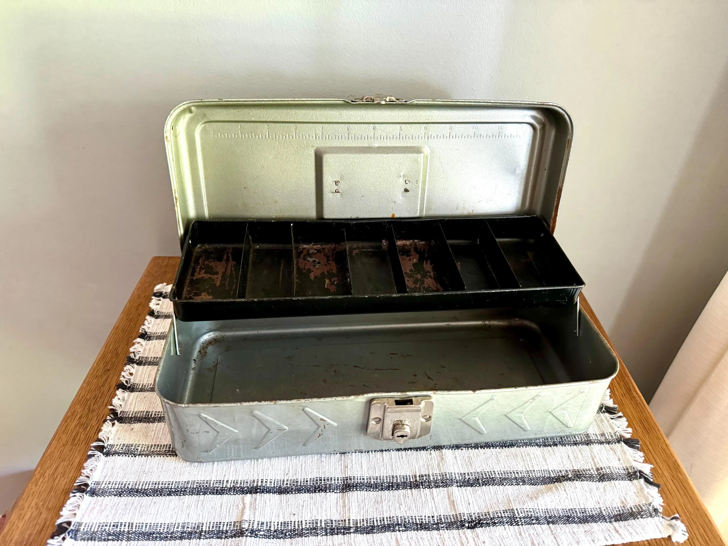 1950s Vintage Metal Tackle Box | Excelsior Metal Tackle Box | Rustic Industrial Tool Box | Rustic 50s Tool Box | Industrial Metal Box.