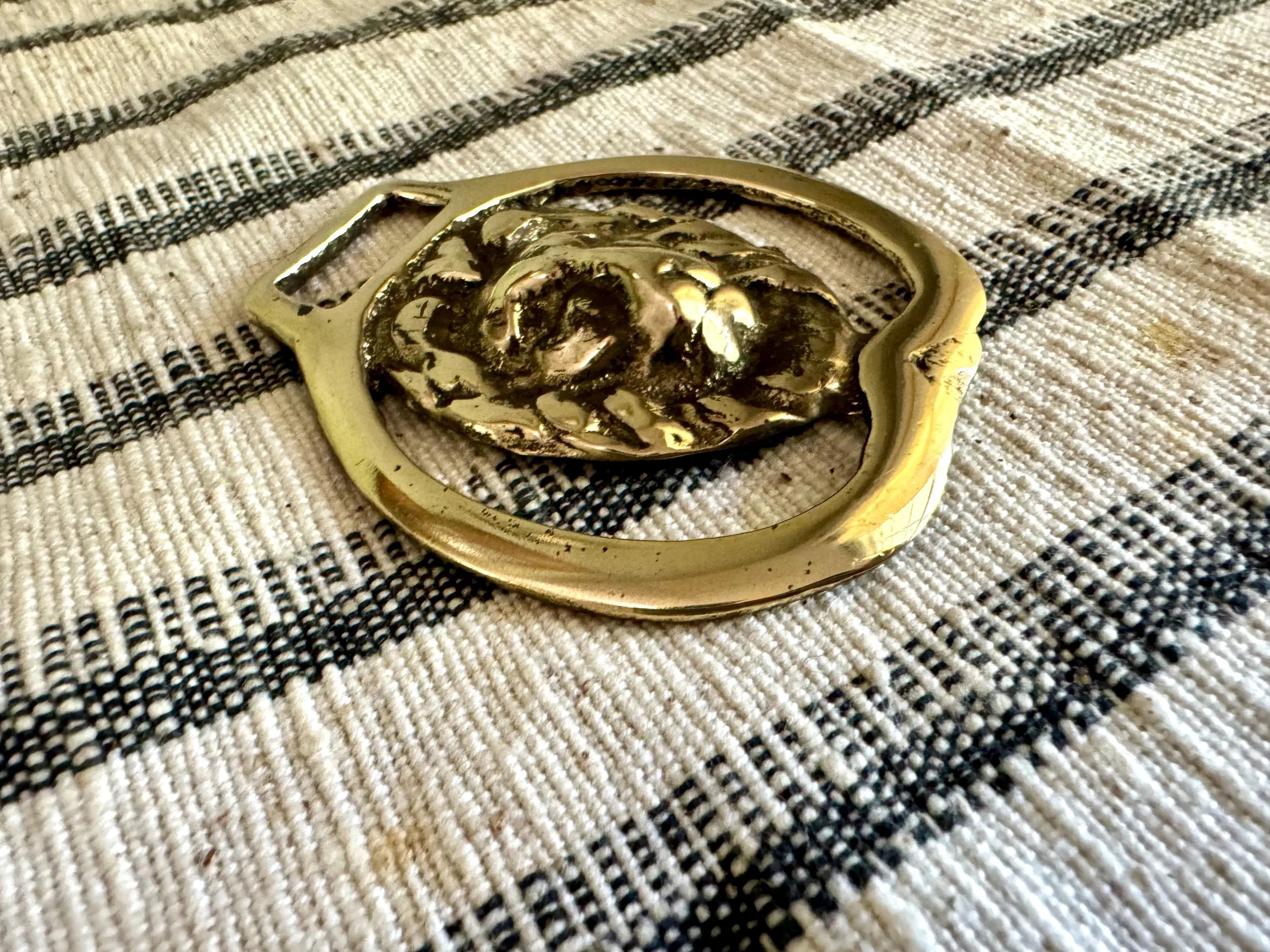 Vtg Solid Brass Lion's Head Horse Harness Medallion | Lions Head Medallion | Horse Harness Decoration | Lion Decor | Horse Decor Metal