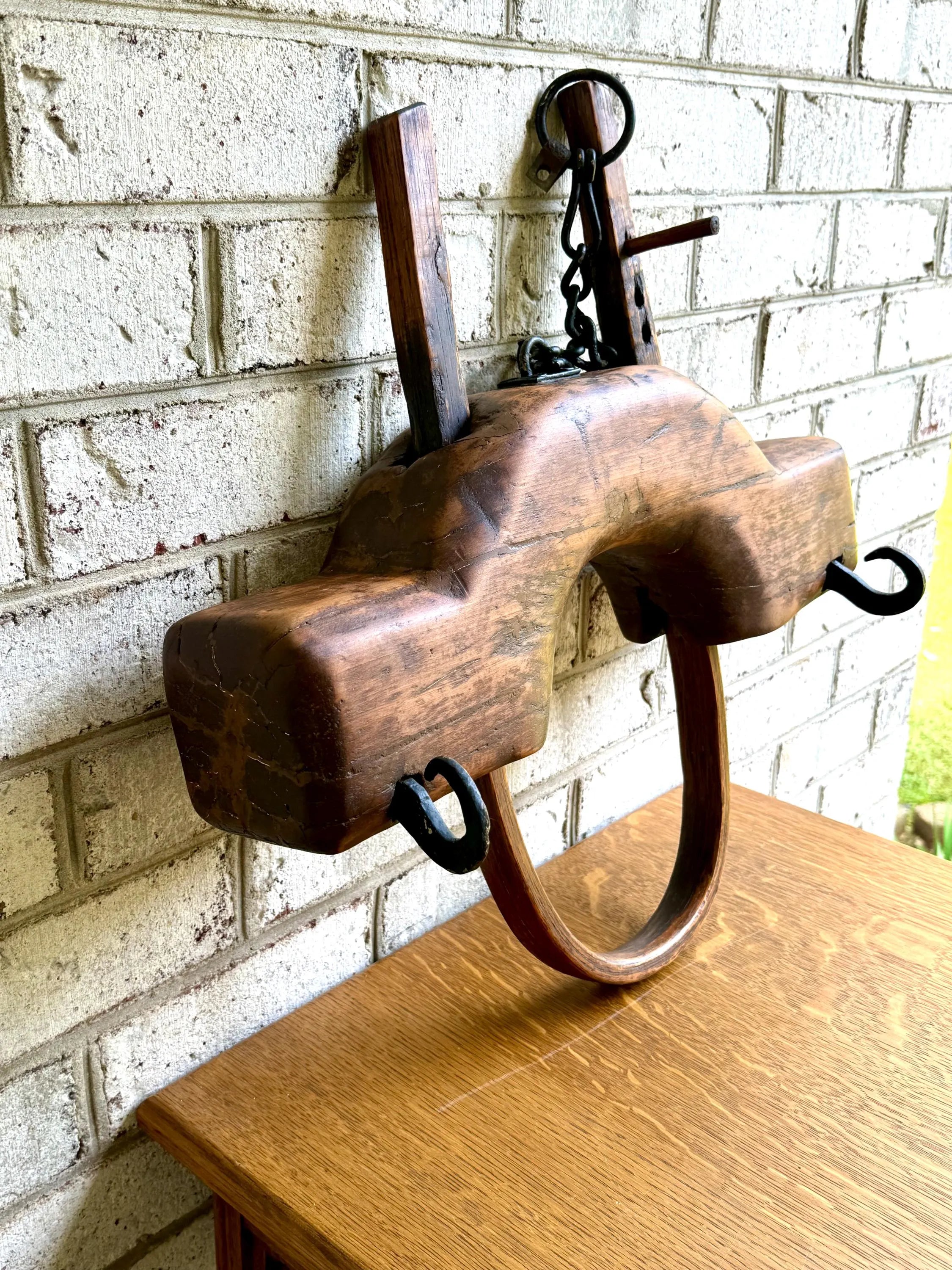 Antique Single Ox Yoke | Large Ox Yoke | Rustic Wood and Steel Single Ox Yoke | Large Primitive Handmade Oxen Yoke | Farmhouse Decor | Western Decor
