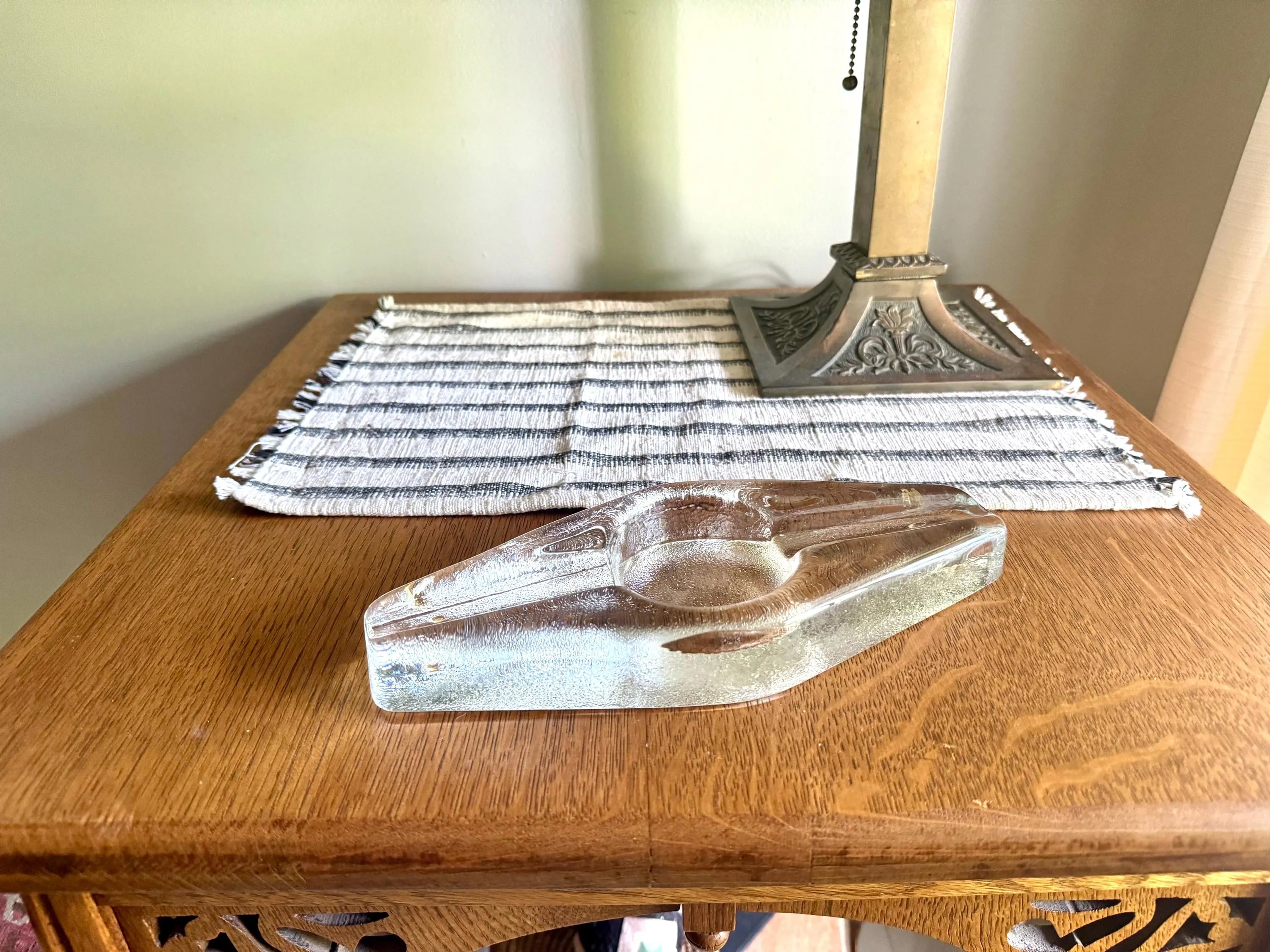Vintage Blenko Cigar Ashtray | Blenko Ice Glass Cigar Ash Tray | Clear Glass Ashtray | MCM Blenko Ashtray | Heavy Glass Cigar Ashtray |