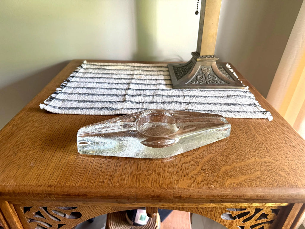 Vintage Blenko Cigar Ashtray | Blenko Ice Glass Cigar Ash Tray | Clear Glass Ashtray | MCM Blenko Ashtray | Heavy Glass Cigar Ashtray |